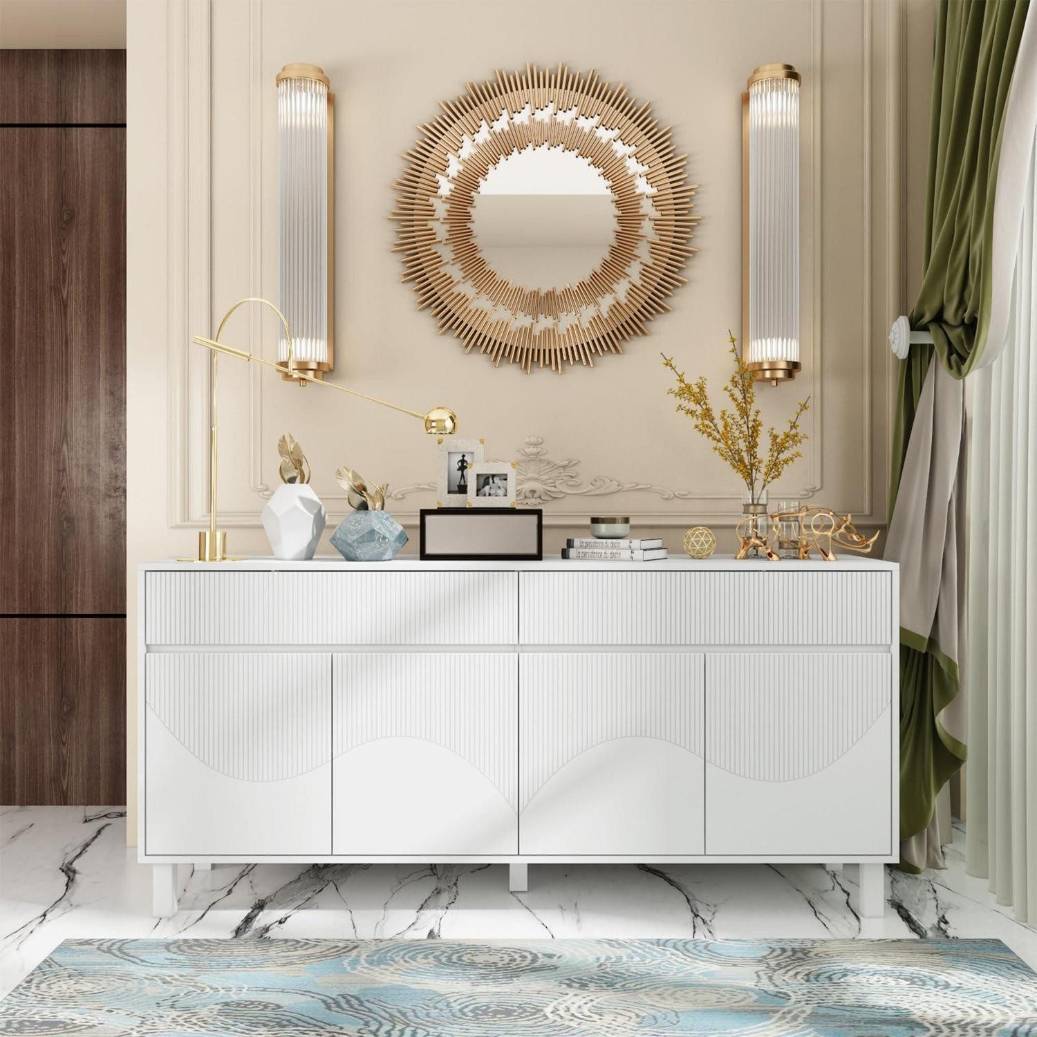 LuxusKollektion Sideboard Sideboard weiß 4 Türen 2 Schubladen 160x40x75 cm
