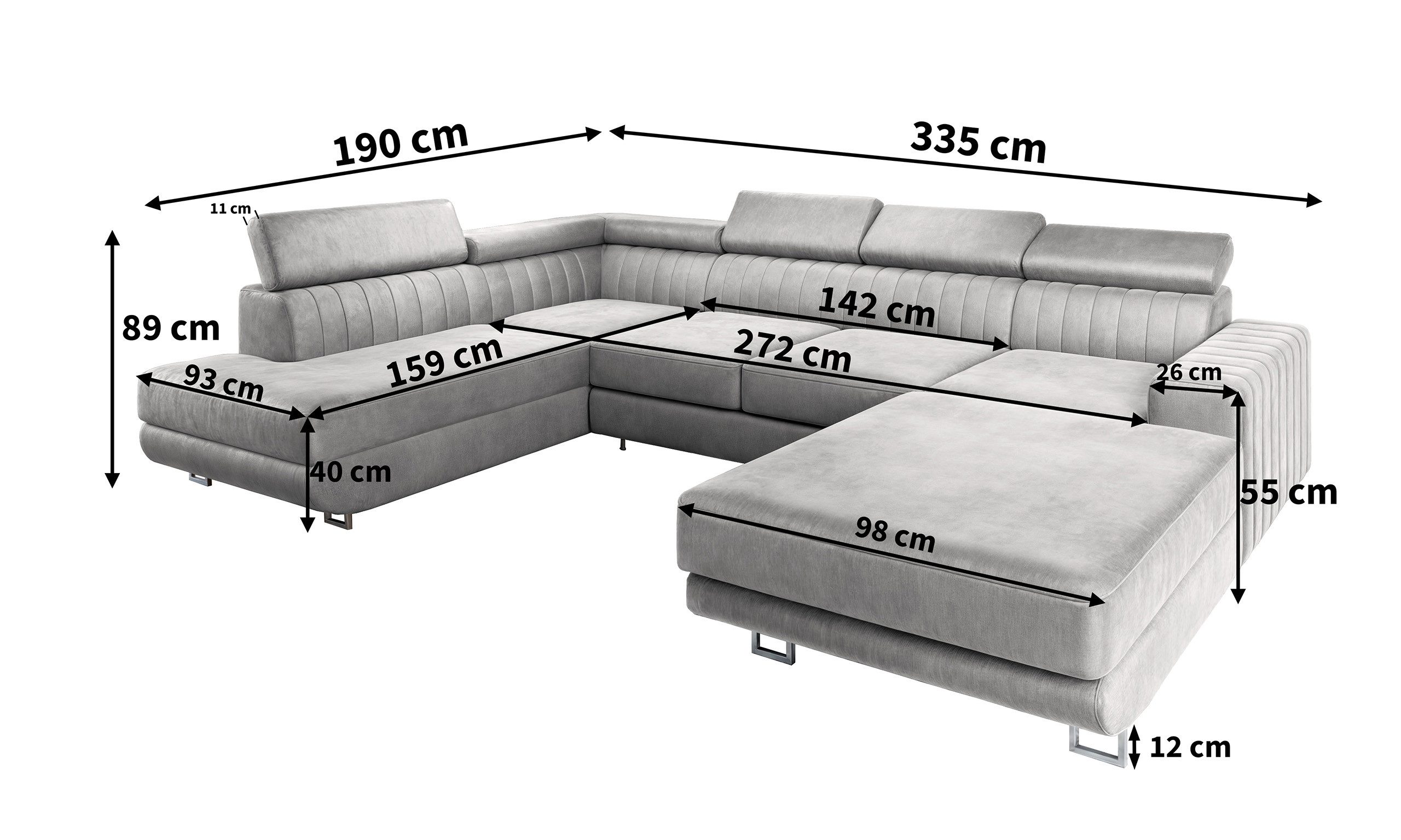 Masseno Ecksofa SIENA mit Schlaffunktion U-Form, Sofa mit Bettkasten