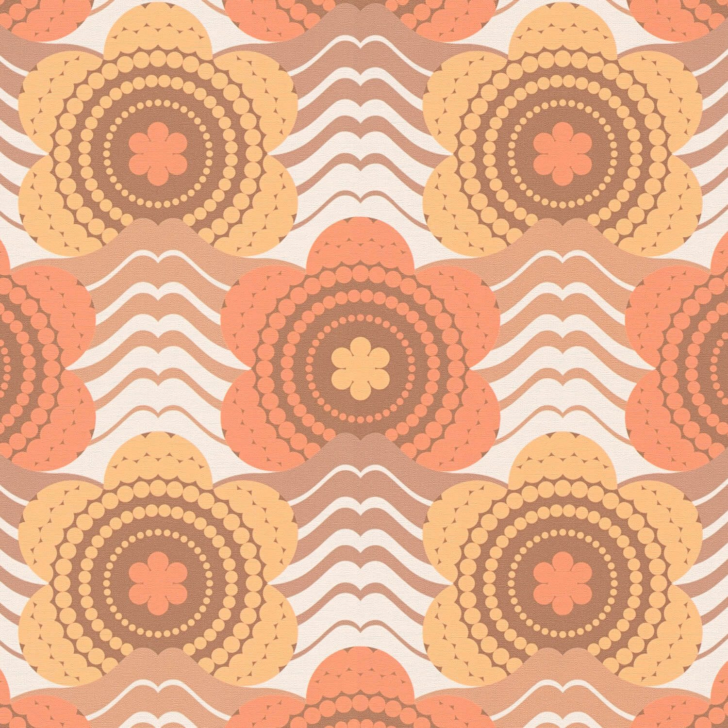 Profhome Vliestapete 395393-GU Retro Tapete Blumen matt braun orange-rot ocker-gelb, geprägt, (1 Rolle, 4,51 qm), heißgeprägte Vliestapete, braun