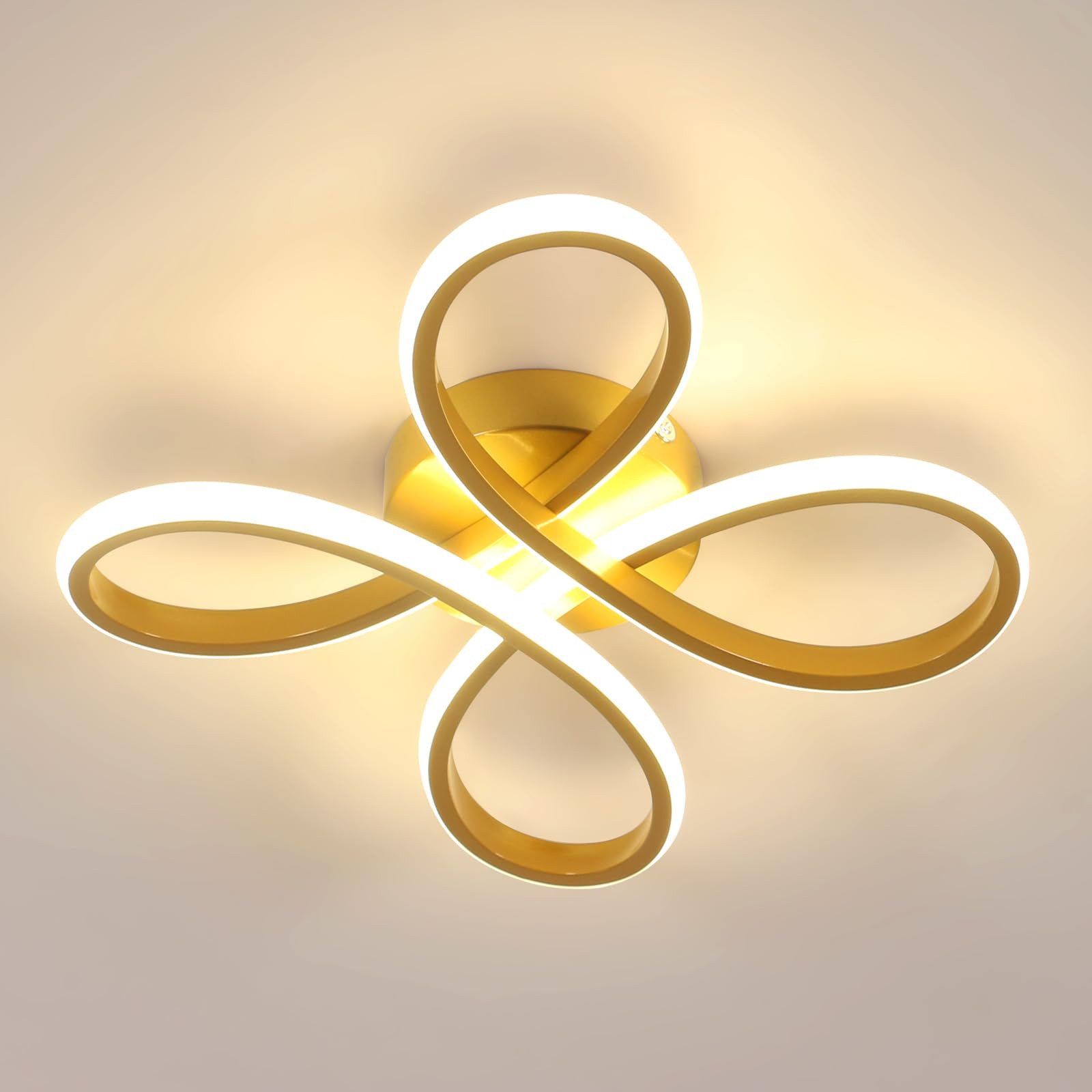 Riserva LED Deckenleuchte Blumen-Deckenleuchte Gold, 30cm LED 30W 3000K Warmlicht, LED wechselbar