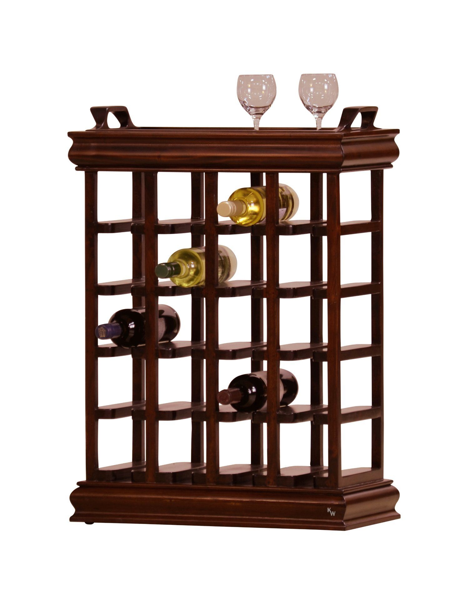 Kai Wiechmann Weinregal Mahagoni Weinregal Montalcino Weingestell Vinothek, mit abnehmbarem Tablett, für 20 Flaschen, edles Massivholz