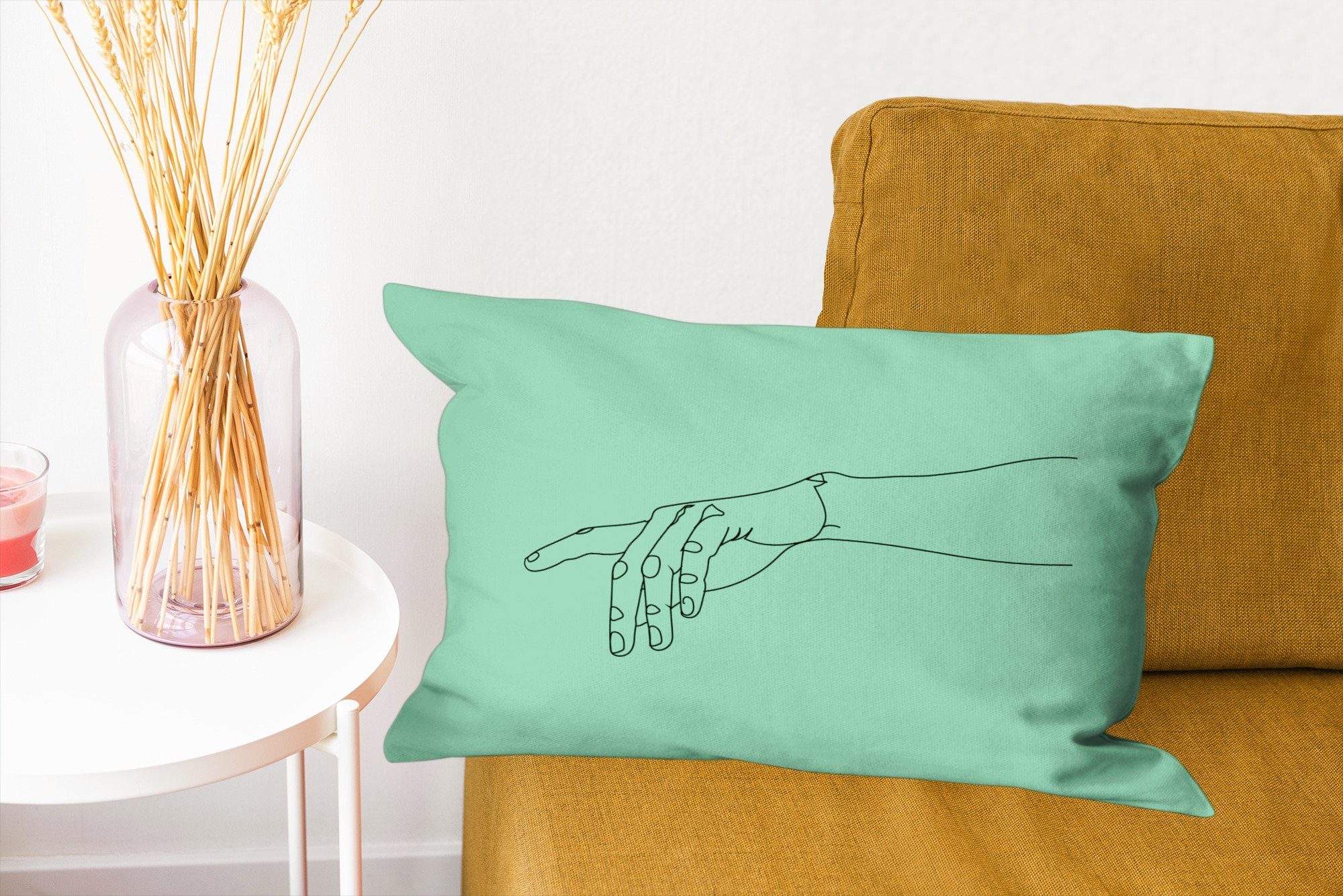 Wohzimmer Dekoration, mit Minimalismus, Schlafzimmer - Zierkissen, Dekokissen Dekokissen Linienkunst Hand MuchoWow Füllung, -