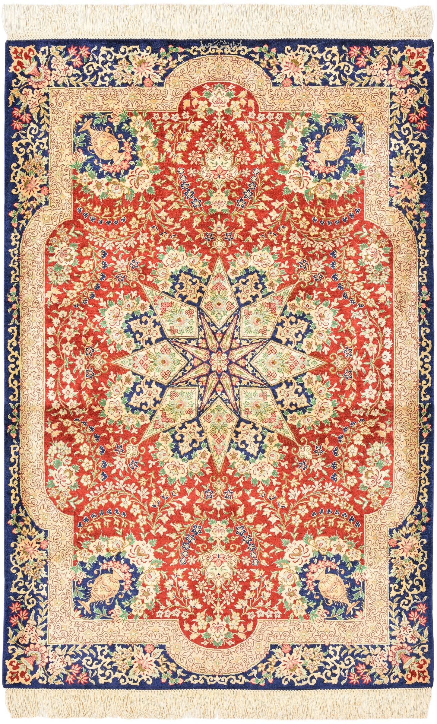 Nain Trading Ghom Seide 79x121 Handgeknüpfter Orientteppich / Perserteppich, rechteckig, Höhe: 3 mm