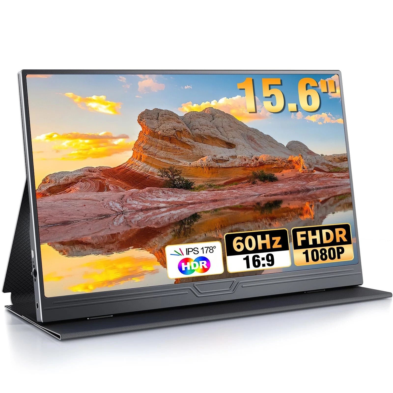 Bundviel Portable Monitor 15,6 Zoll Tragbarer Mobiler IPS 1920x1080 FHD Portabler Monitor (40 cm/15.6 ", 1920x1080 px, Full HD, 2 ms Reaktionszeit, 60 Hz, LCD, Tragbarer Monitor mit Dual-Lautsprechern, USB-C, HDMI)