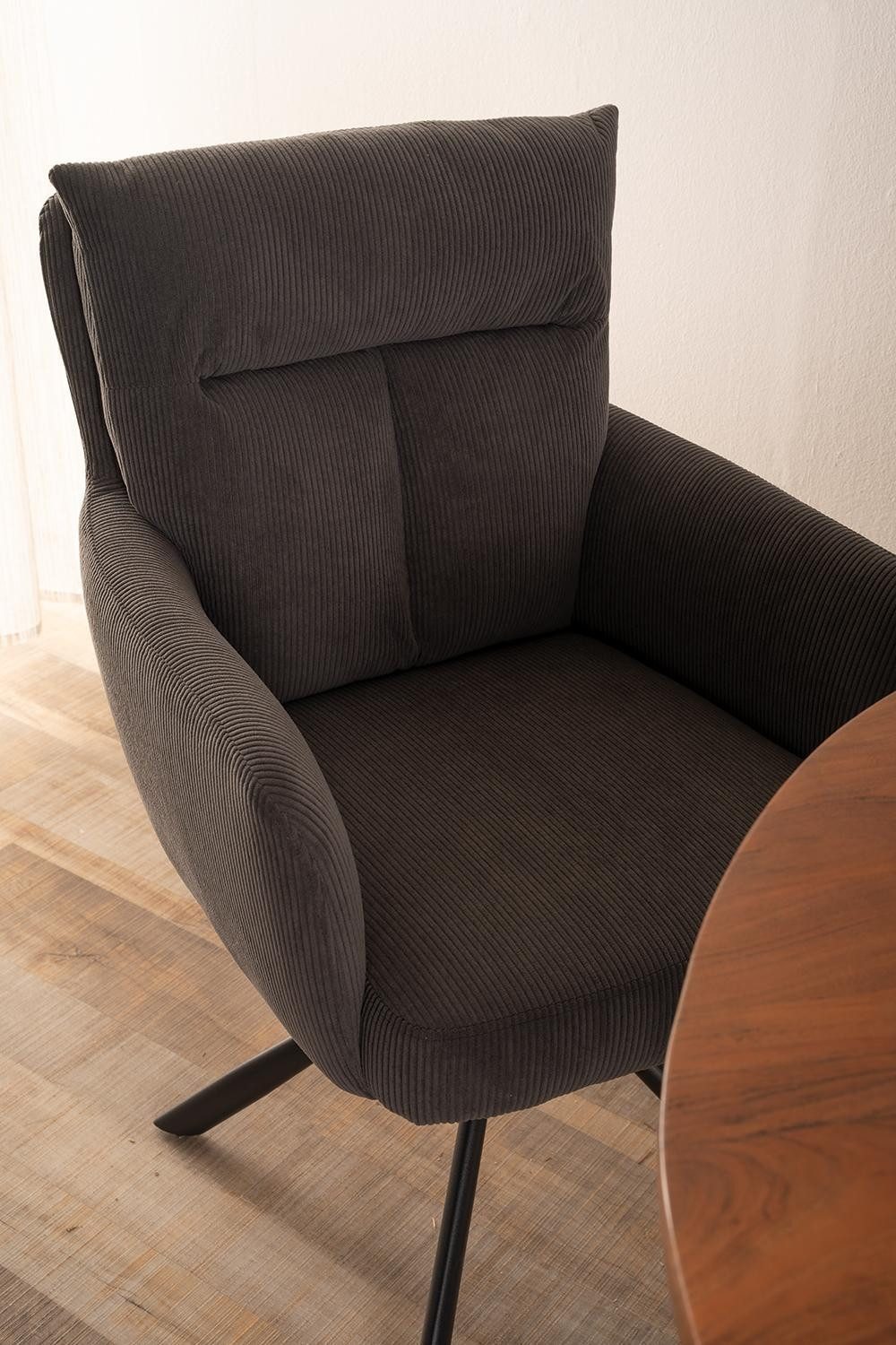 Home4You Polsterstuhl, Dunkelgrau, Cordbezug, Metallgestell, (1 St), 180 Grad drehbar mit Rückholfunktion