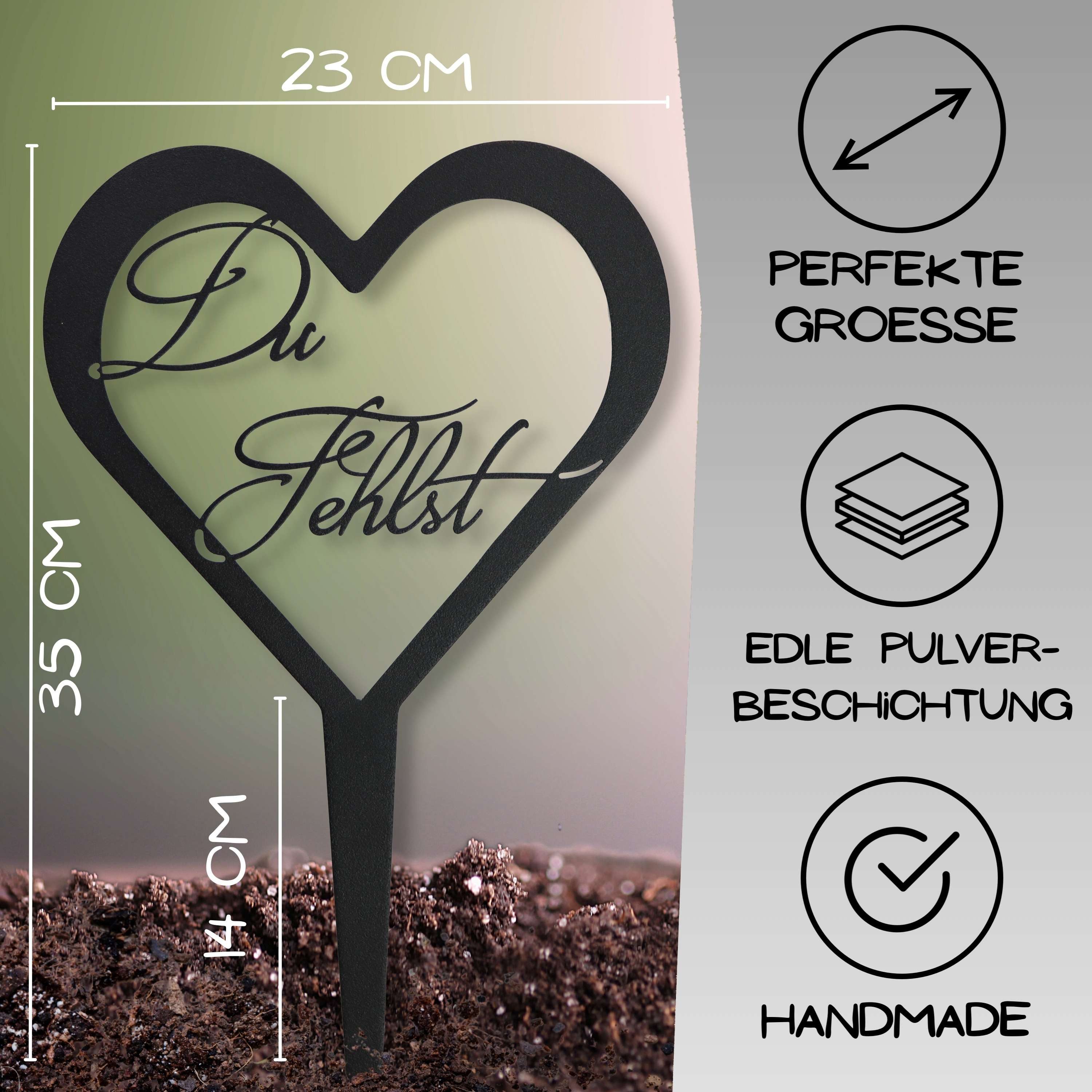 Rostikal Metallschild Grabschmuck Herz - Grab Deko mit Gravur Du Fehlst / U günstig online kaufen