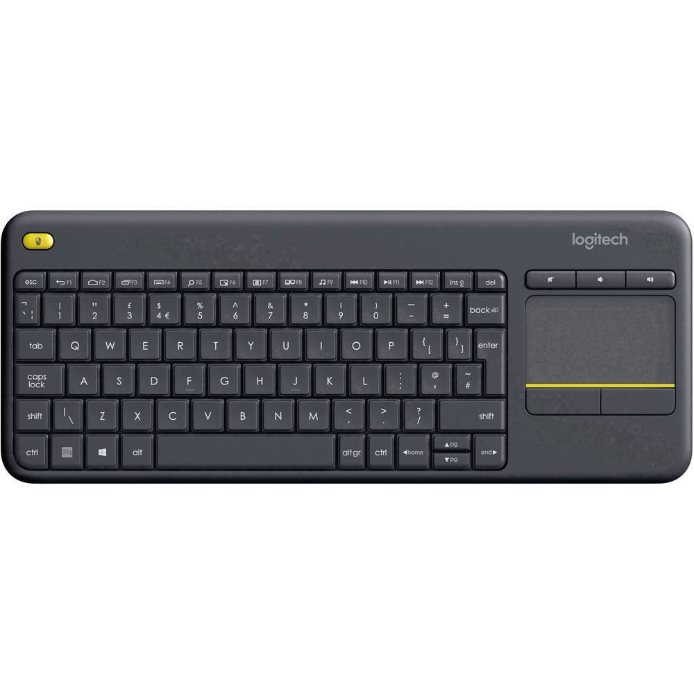 Logitech Funk-Tastatur mit Touchpad 920-007151 Tastatur (Integriertes Touchpad, Maustasten, Multimediatasten)