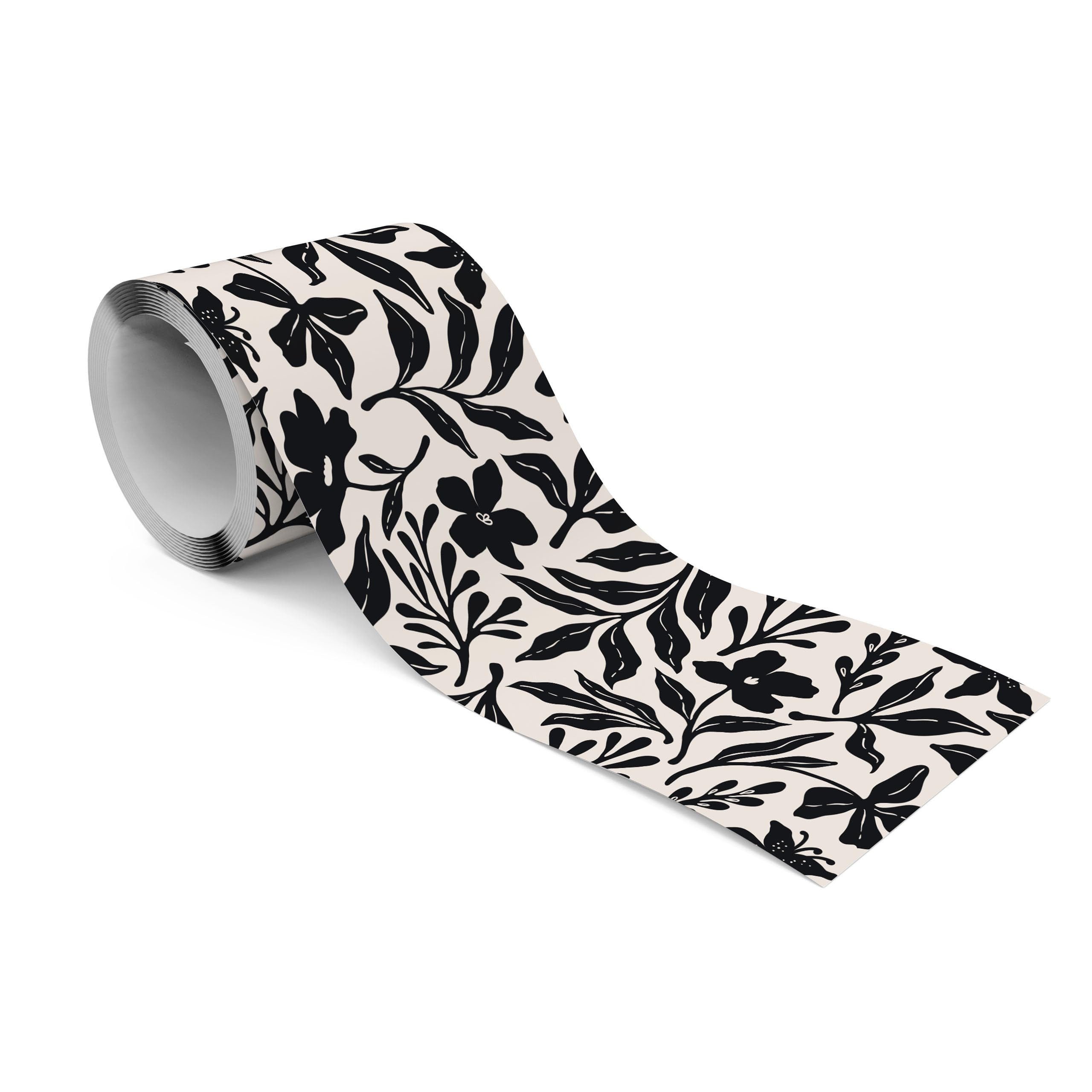 Muralo Bordüre Wandbordüre selbstklebend Blumen – Tapetenbordüre Wohnzimmer, floral, Schwarze Blumen, 10 x 300 cm, abriebfest, abwischbar