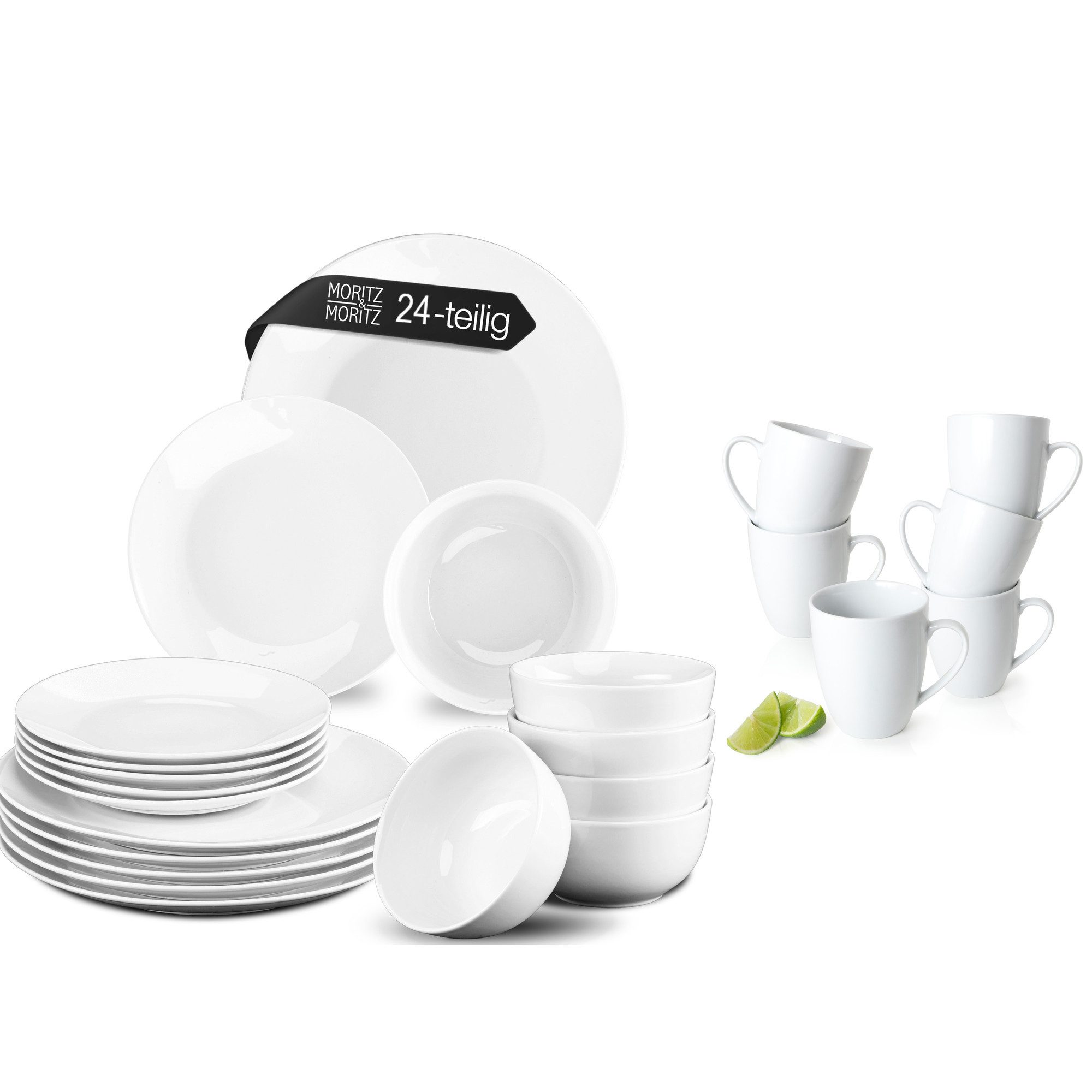 Moritz & Moritz Kombiservice BASIC Geschirrset mit Tassen (24-tlg), 6 Personen, Porzellan, Kombigeschirr für 6 Personen