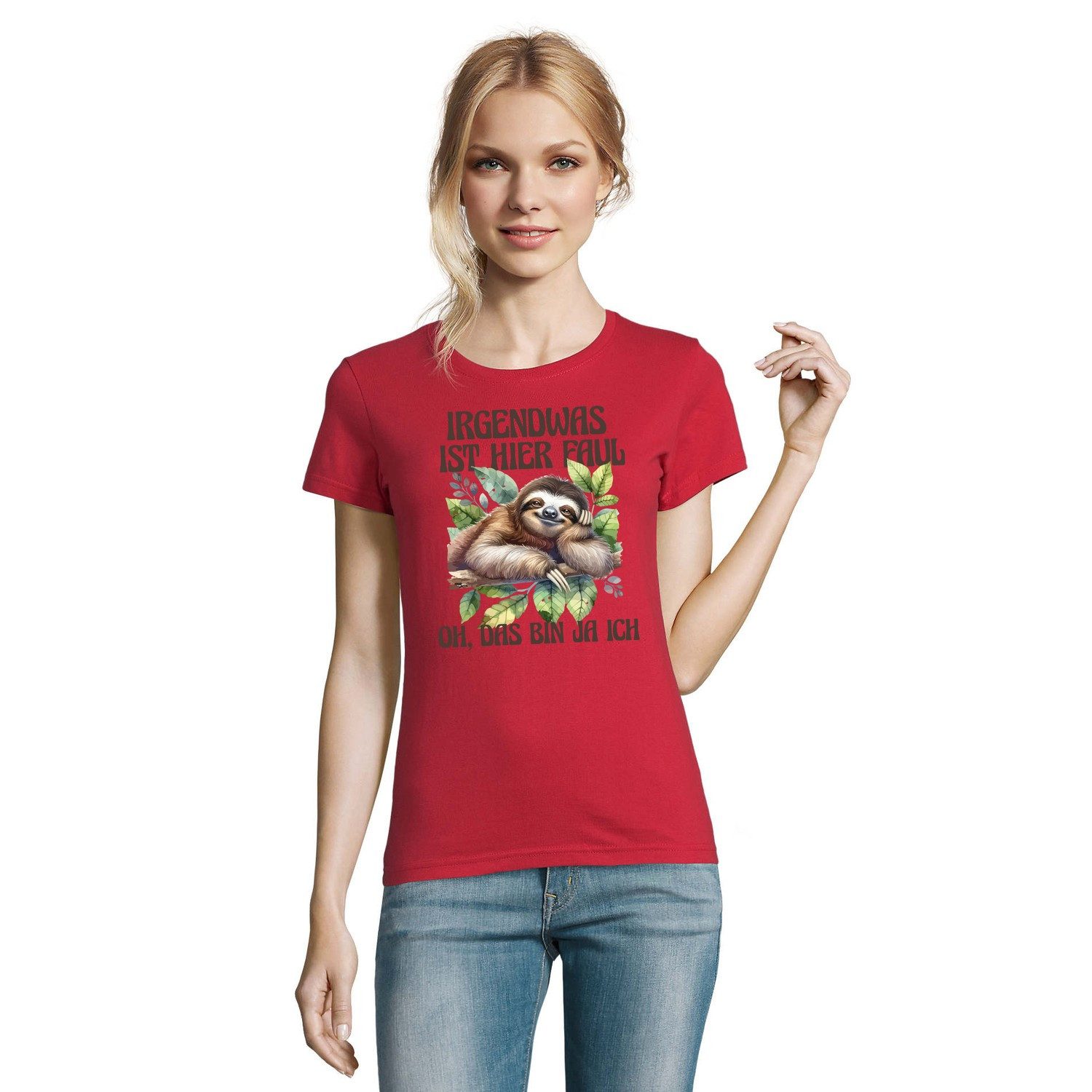 Blondie & Brownie T-Shirt Damen T-Shirt lustiges Faultier Spruch Aquarell Tiermotiv Print (Einzelstück, Einzelartikel) Faultier Spruch T-Shirt Print Fun