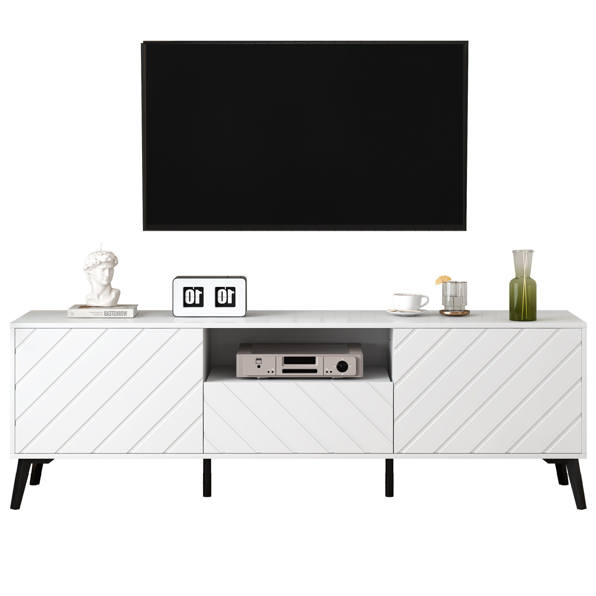 REDOM Lowboard TV-Schrank mit 2 verstellbaren Einlegeböden Schublade und Scharniertüren mit 1 (Breite:170cm)