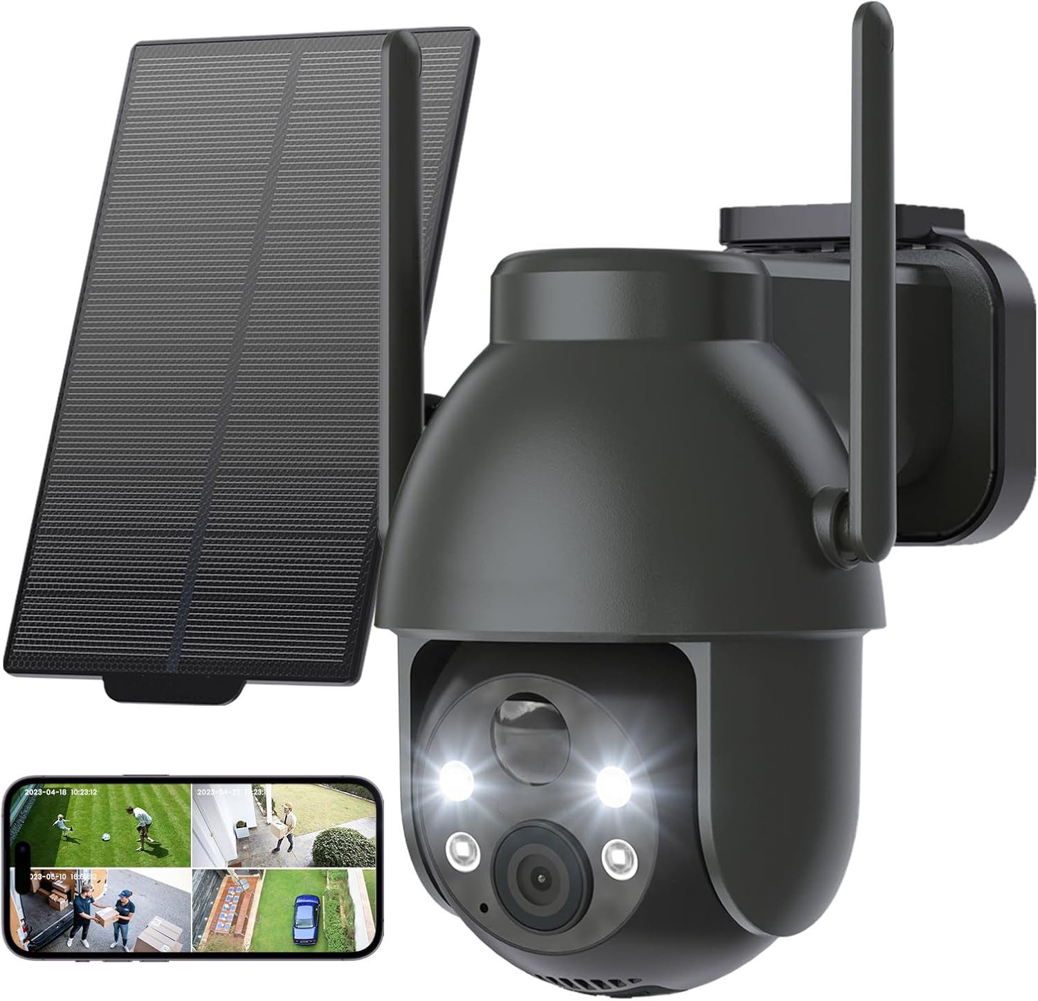 Topcony Überwachungskamera Überwachungskamera Aussen Akku 2K Kamera Überwachung Aussen Solar (Aussen, Außenbereich, Outdoor, 360° WLAN Kamera Outdoor Kabellose Aussenkamera, 1-tlg., mit Farbige Nachtsicht und PIR Bewegungsmelder, 4-fachen Digitalzoom,3 Alarmmodi,4 Bildschirme gleichzeitig anzeigen)