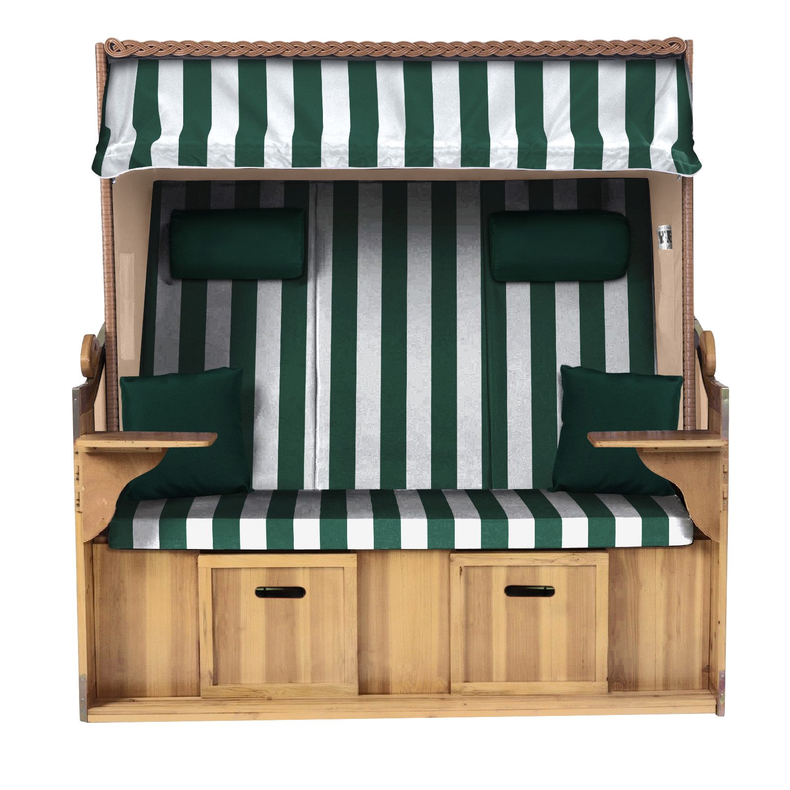 Strandkorb Hanse Strandkorb Strandkorb Ostsee XXL 2,5-Sitzer Volllieger Beige Grün, BxTxH: 150x80x160 cm, Ostsee XXL Volllieger, Ostsee 2,5-Sitzer Modell 2025, Stabiles Wacholder mit handgefertigtem Polyrattangeflecht