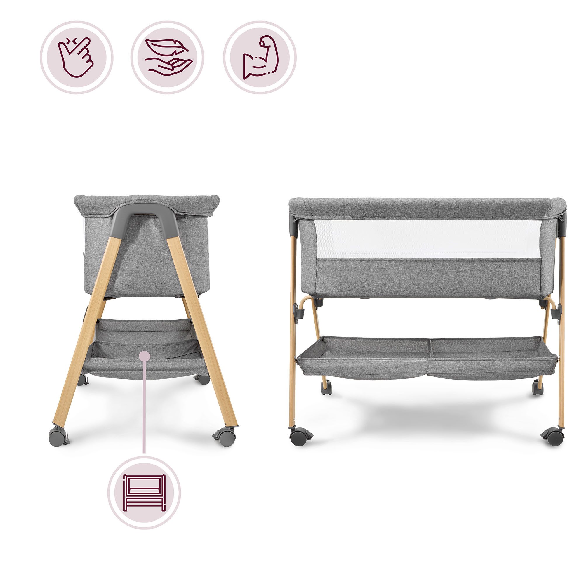 Moby-System Baby-Reisebett Babybett mit Matratze & Rollen – klappbar, grau Moby-System – Bild 4 von 5