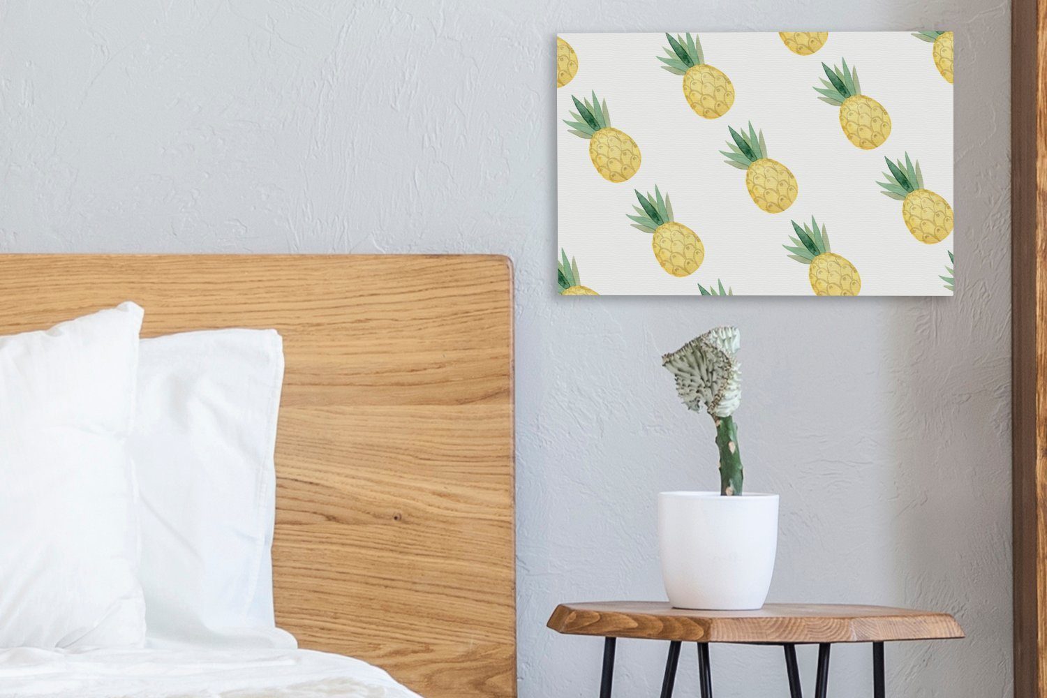OneMillionCanvasses® Leinwandbild Ananas - 30x20 Wandbild Aufhängefertig, (1 Wanddeko, Leinwandbilder, Obst cm St), Muster, 