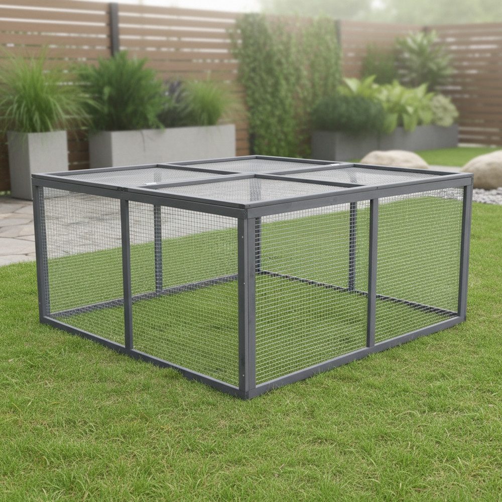 Mucola Freigehege Kleintierstall Freilauf Meerschweinchen Kaninchenstall Hasenkäfig, 120 x 120 cm, aufklappbarer Deckel, Edelstahlscharniere