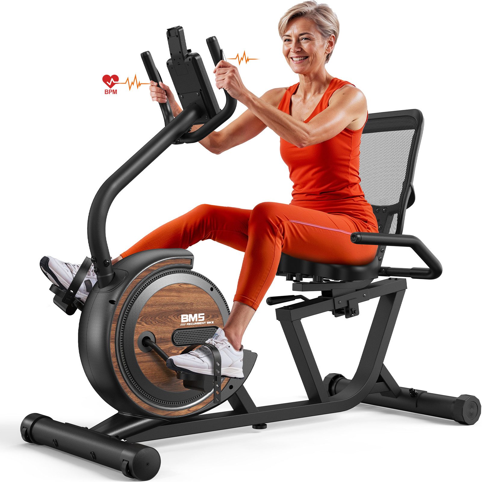 VOWVIT Liege-Heimtrainer mit 16-stufigem Magnetwiderstand, bis 150 kg Traglast (1-tlg), Bluetooth Heimtrainer mit verstellbarem Sitz und beleuchtetem Display