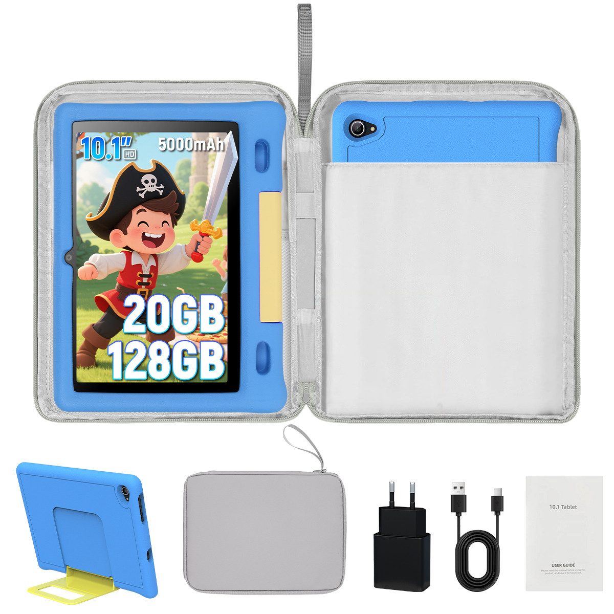 Happybe 10 Zoll Octa Core 20(3+17)GB+128GB+1TB Erweiterbar, WiFi, Kinder Tablet (10", 128 GB, Android 15, WiFi 6, HD 1280x800, Gesichtsentsperrung, Elternkontrolle, Spielerisch lernen)