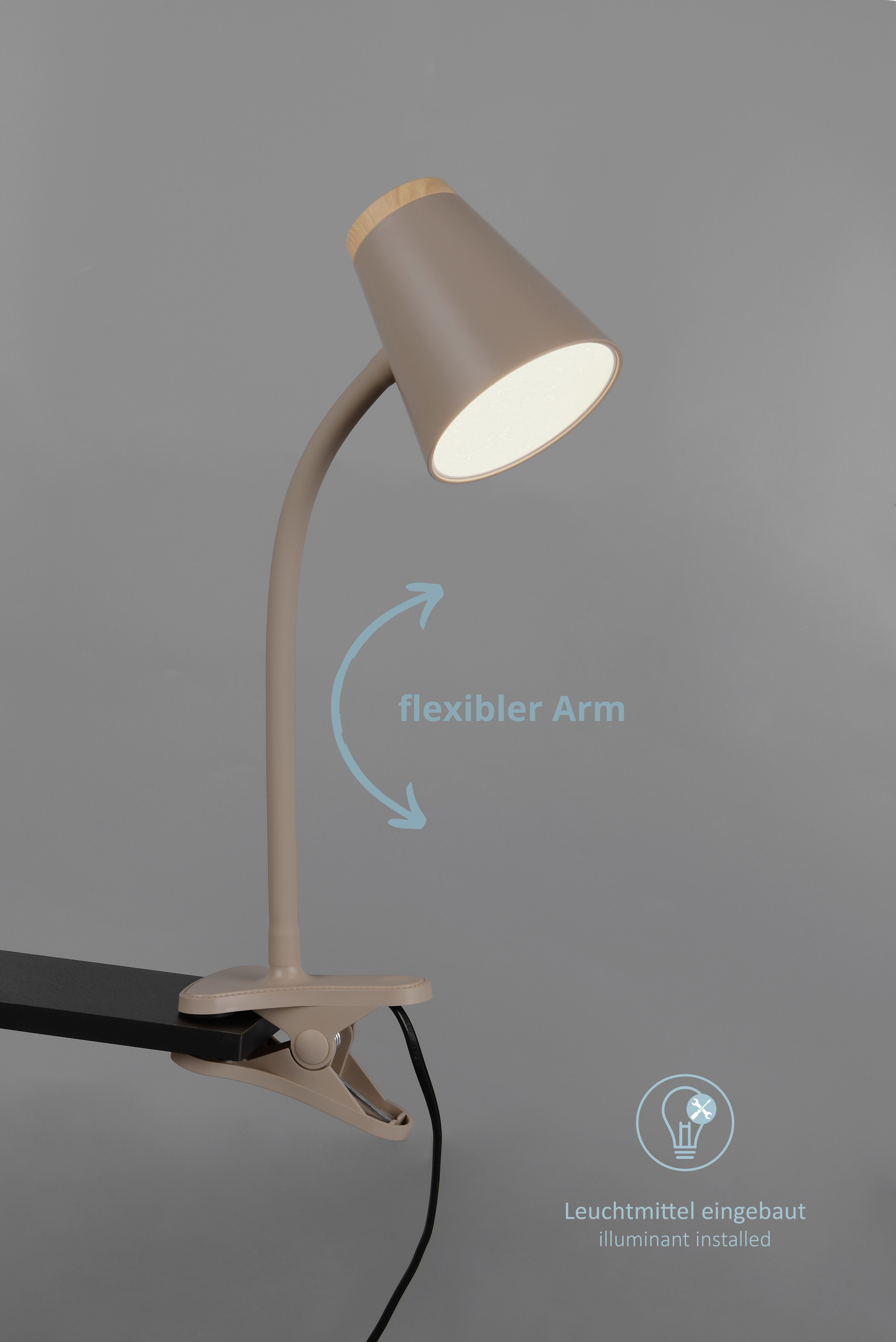 lightling LED Klemmtischleuchte Quincy, flexibel schwenkbar, LED fest integriert, warmweiße Lichtfarbe, inkl. Ein- und Ausschalter, aus hochwertigem Metall