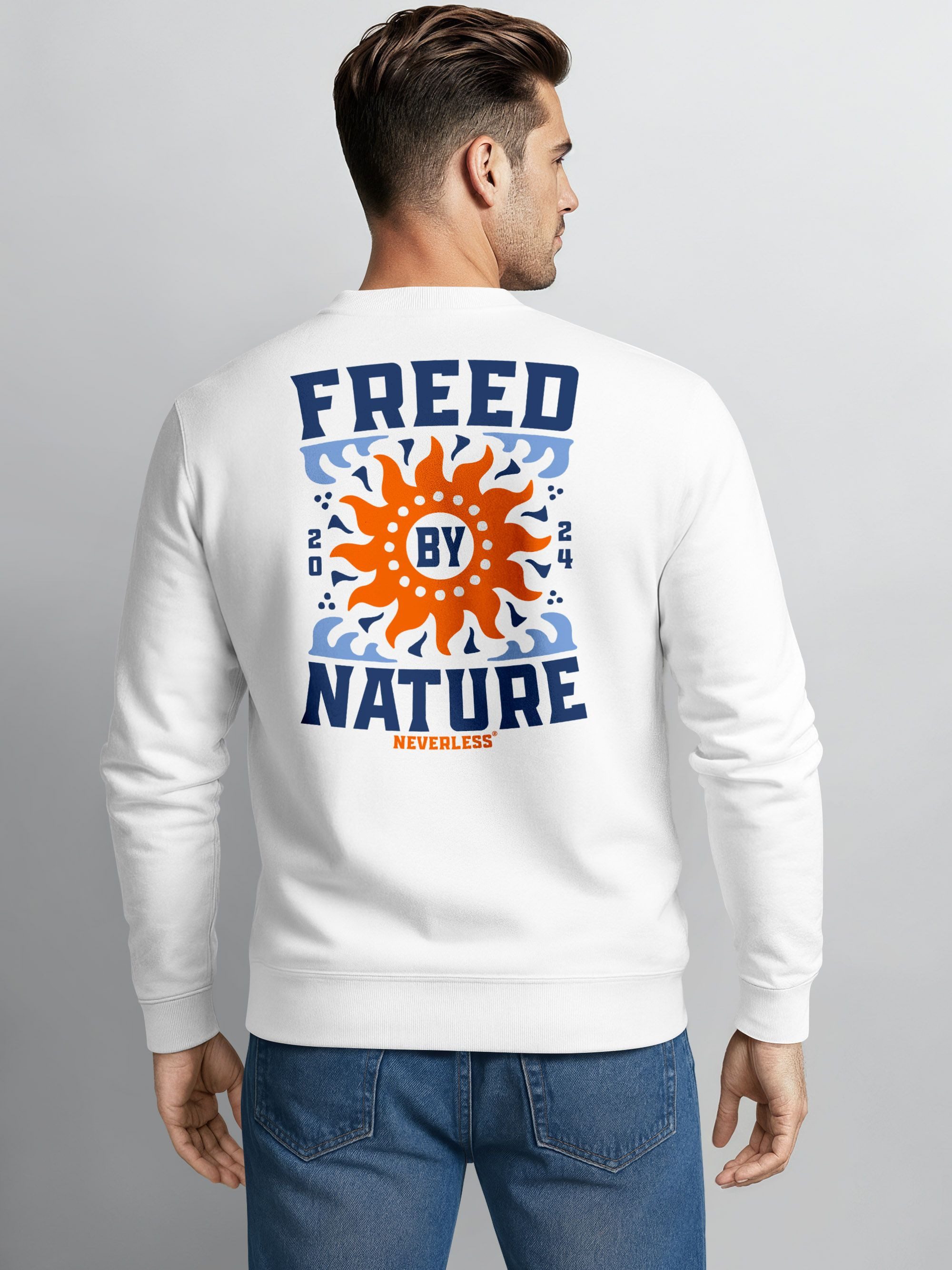 Neverless Sweatshirt Sweatshirt Herren Pullover mit Backprint Freed by Nature Sonnenmotiv