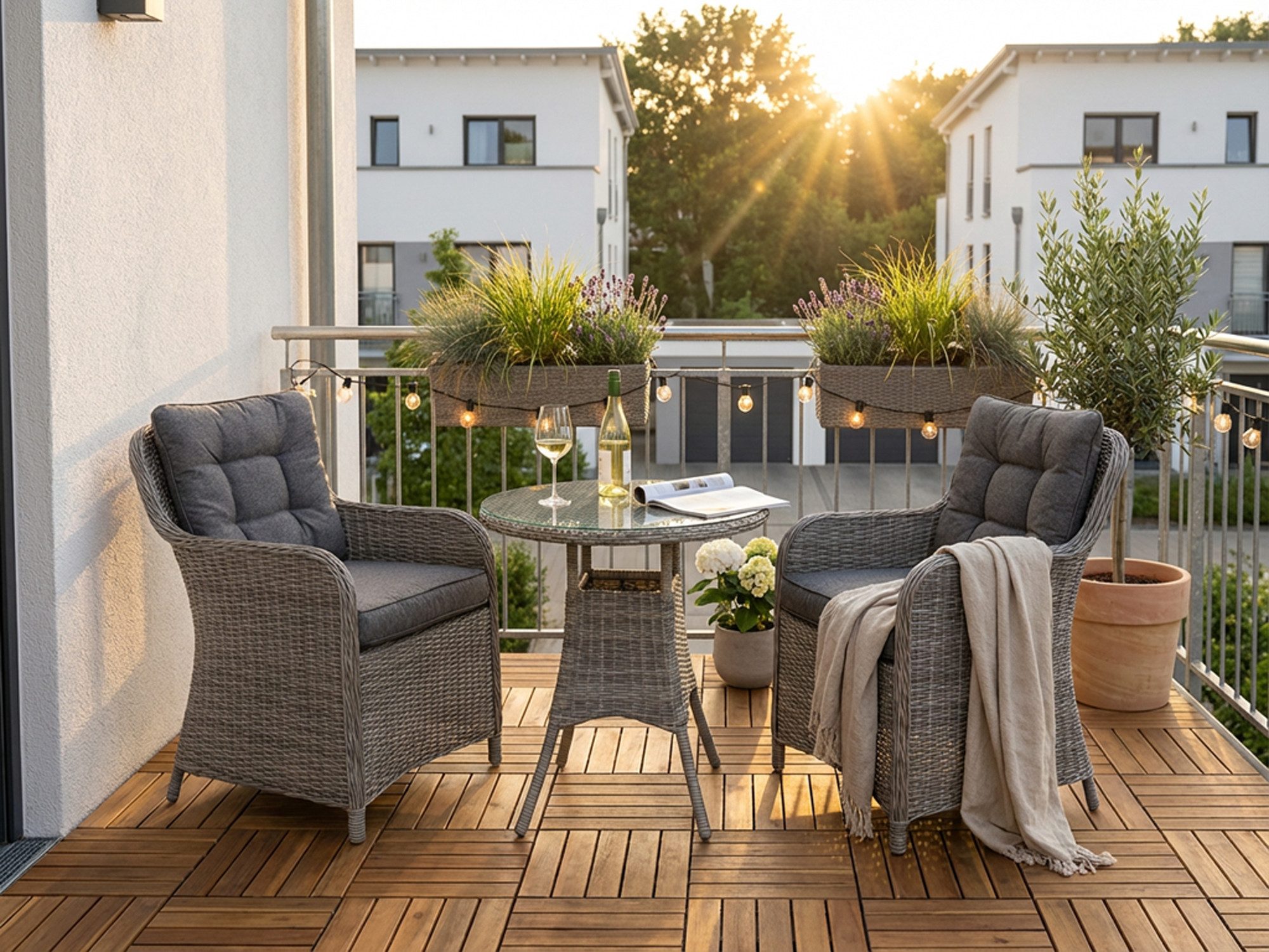 KONIFERA Garten-Essgruppe Menorca, (Set, 3-tlg., 2x Sessel, 1x Tisch Ø 70 cm, inkl. Auflagen, Polyrattan, Aluminium), Polyrattan, Aluminium, Tischplatte aus 5mm starkem Sicherheitsglas