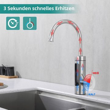 HOMELODY Küchenarmatur Elektrische Durchlauferhitzer, Smart Heater Wasserhahn 360° drehbar Edelstahl Wasserhahn Küche mit LED Temperaturanzeige, silber