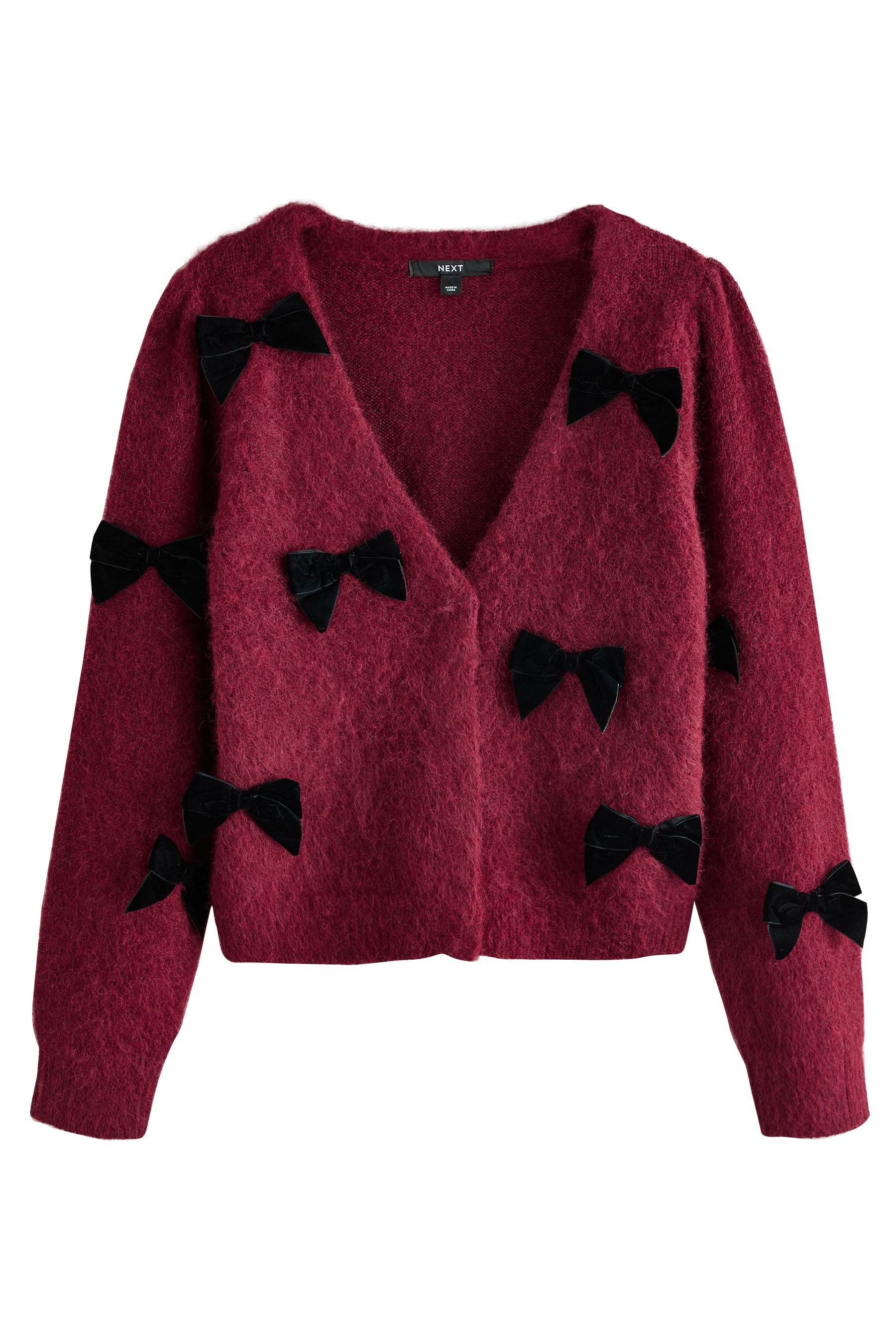 Next Strickjacke Strickjacke mit Wolle und Samtschleife (1-tlg)