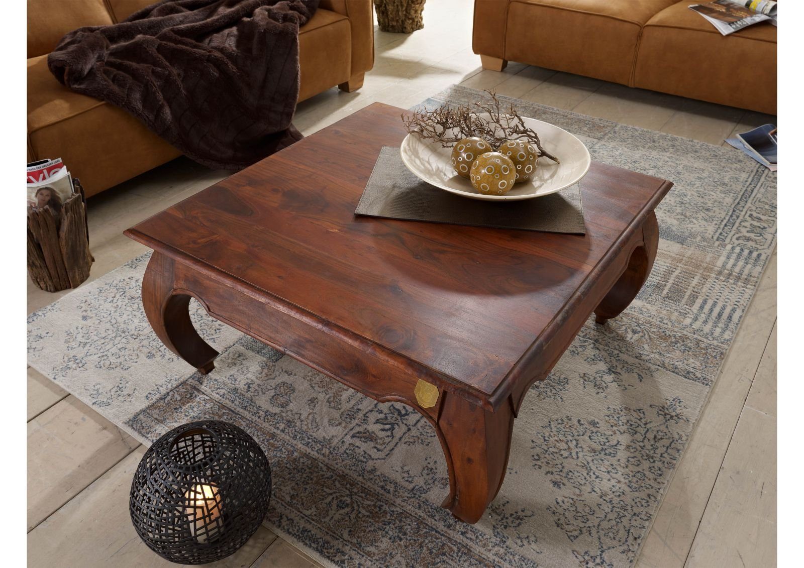 Massivmoebel24 Couchtisch Couchtisch Akazie 90x90x40 nougat lackiert OPIUM günstig online kaufen