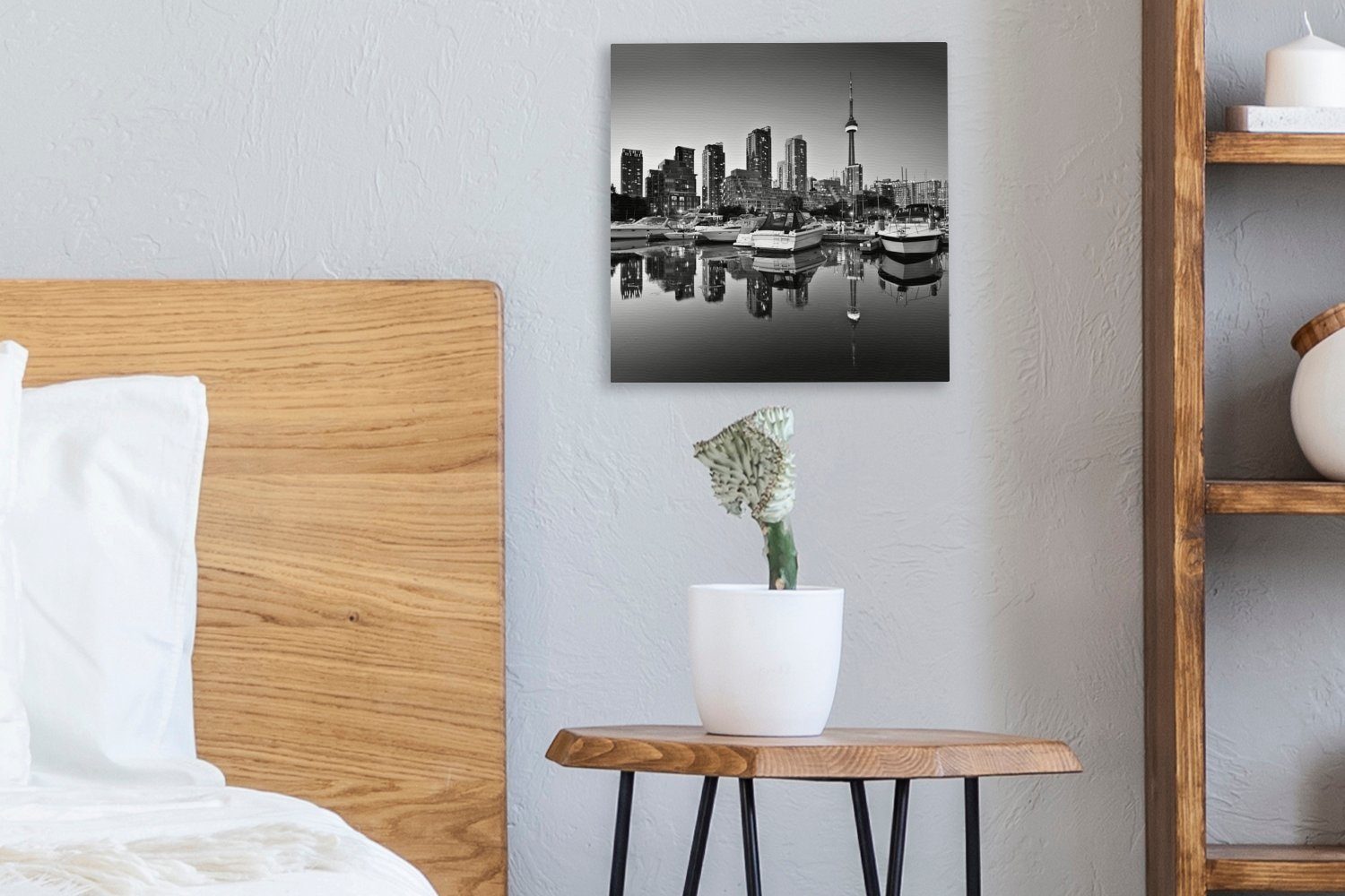 (1 weiß, sich Bilder Schlafzimmer schwarz und Leinwand im Wasser spiegeln Torontos Wohnzimmer für - OneMillionCanvasses® Gebäude St), Leinwandbild