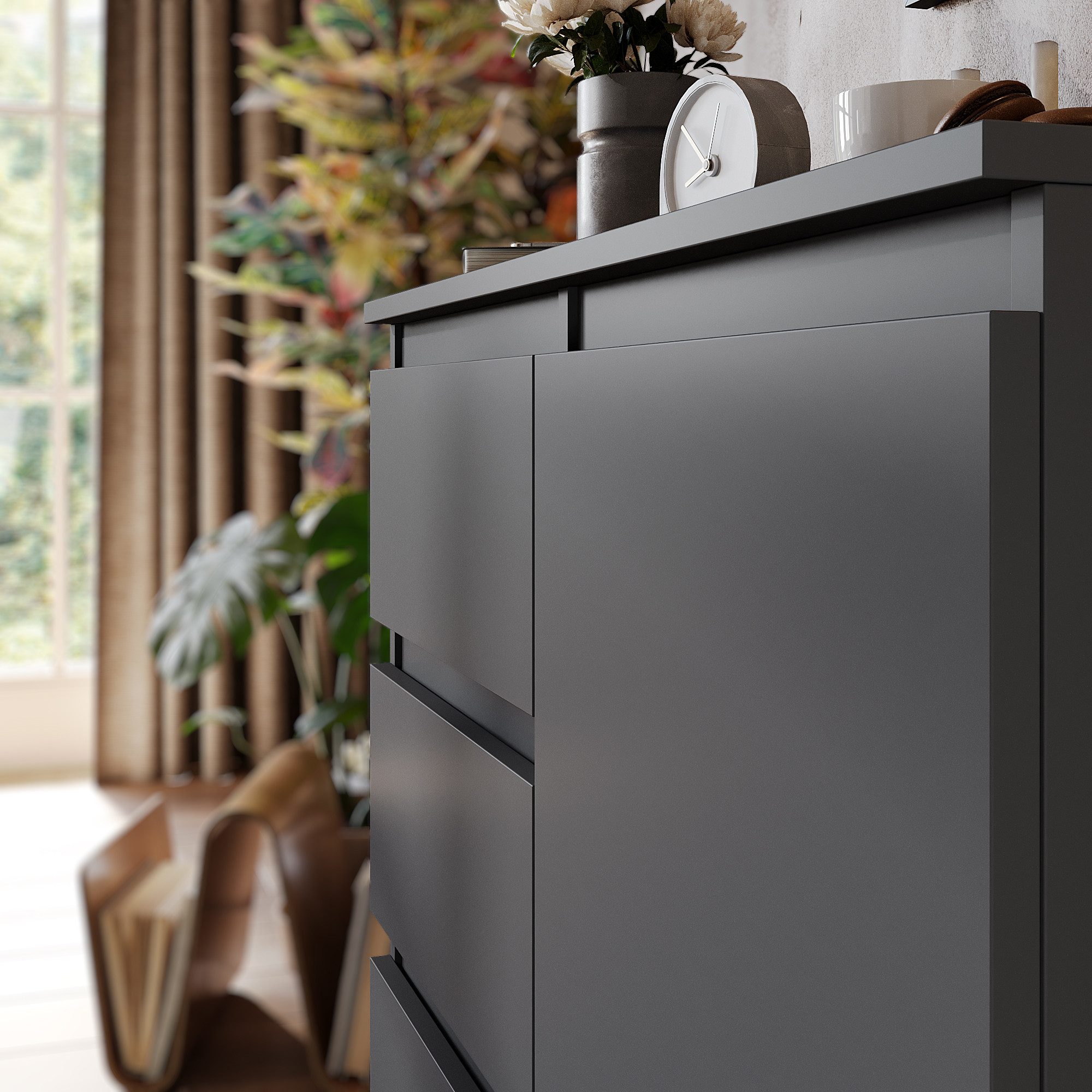 Furnica Kommode Anthrazit 80 cm mit 3 Schubladen und 1 Tür- Wohn - und Schlafzimmer – Bild 4 von 5