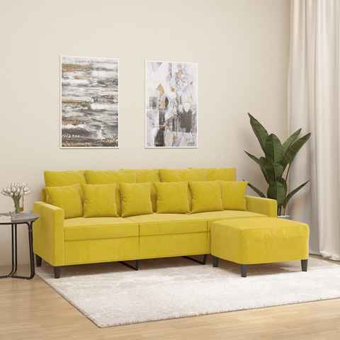 vidaXL Sofa 3-Sitzer-Sofa mit Hocker Gelb 180 cm Samt