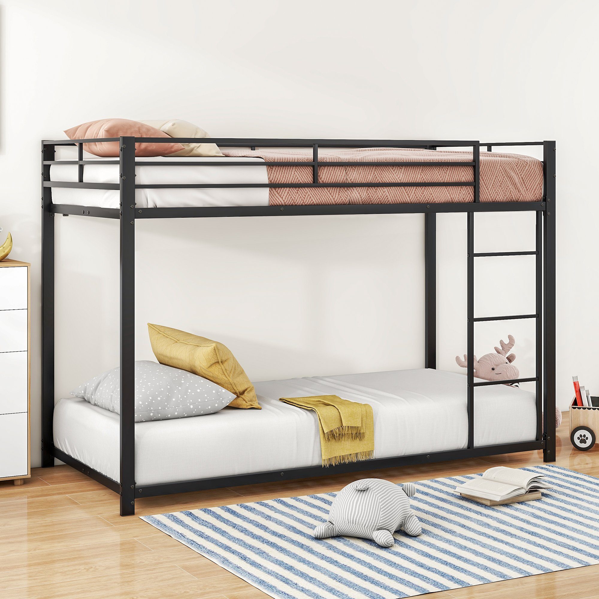 OKWISH Etagenbett Kinderbetten Eisenbetten Funktionsbett Bett (90*200 cm, Eisenetagenbetten in klassischer Form), ohne Matratze schwarz