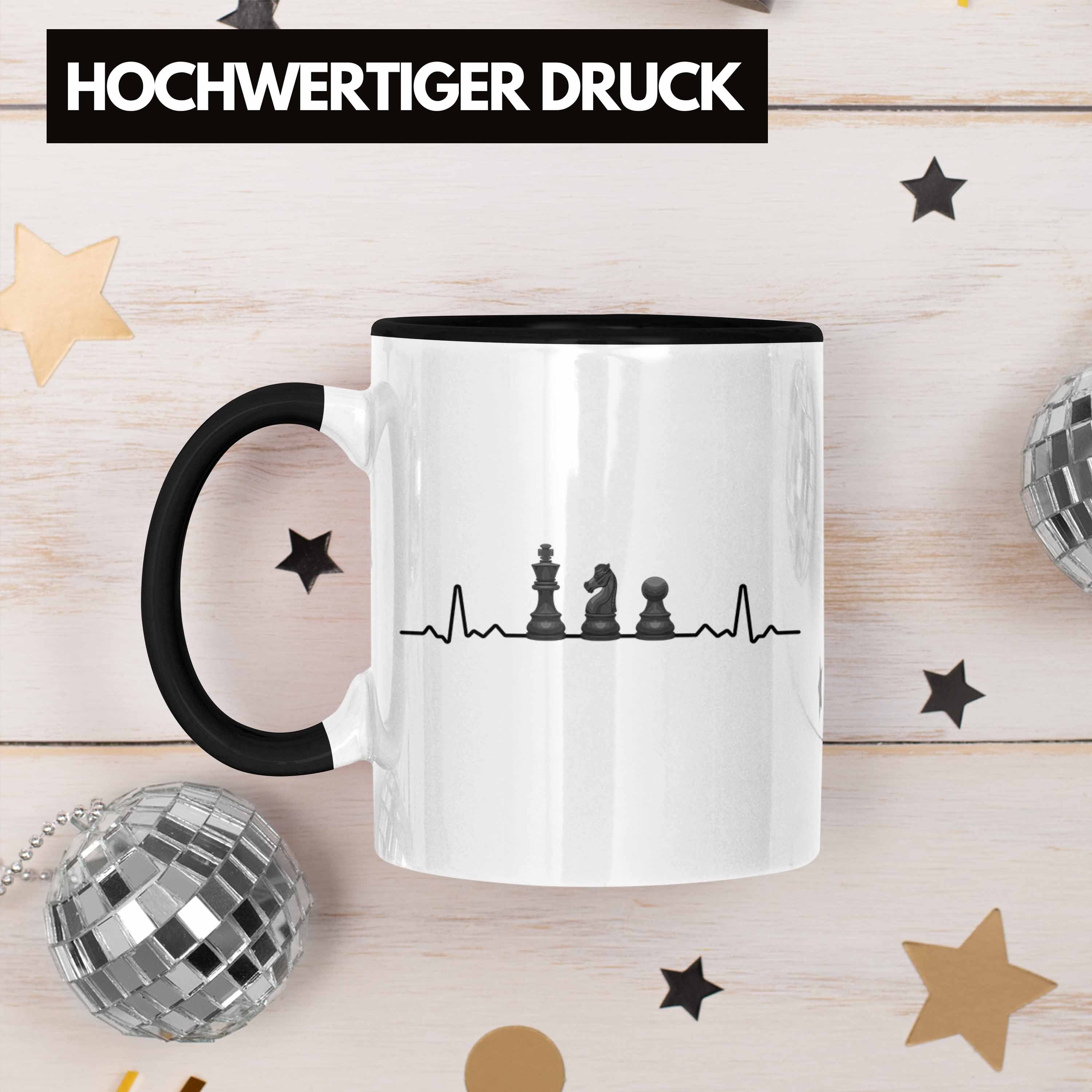 Trendation Tasse Geschenk Schwarz mit Geschenkidee Grafik Trendation Schachfiguren - Tasse Schachspieler Schach