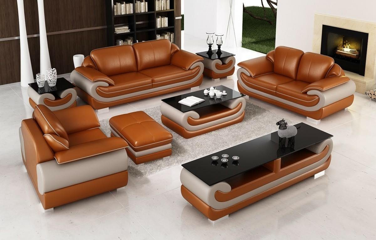 Sitzer Polstersofa Orange/Beige Sofagarnitur JVmoebel 3+2+1 Made Set Hocker Designersofa, in + Europe Couch Sofa