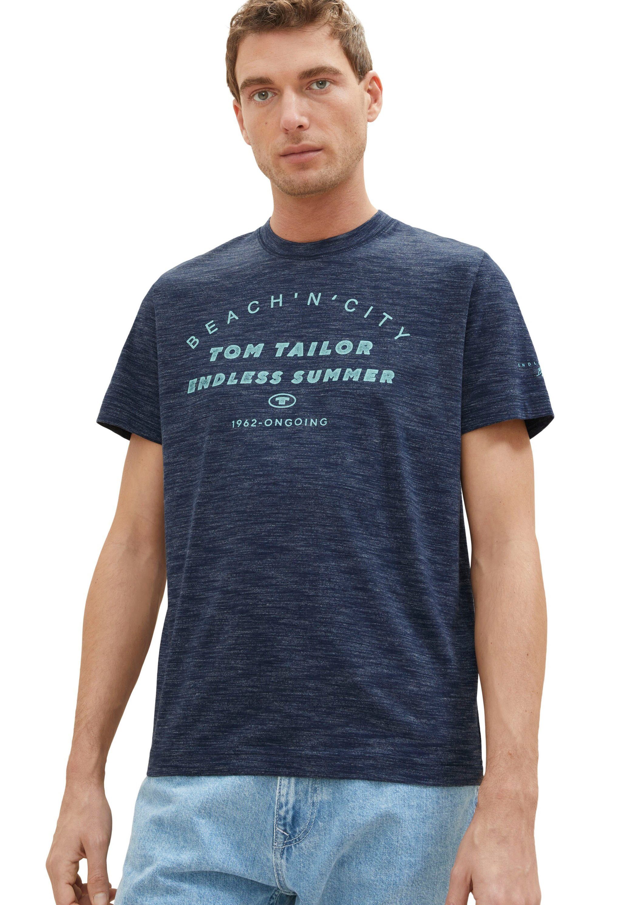 TOM TAILOR T-Shirt in melierter Optik mit Frontprint