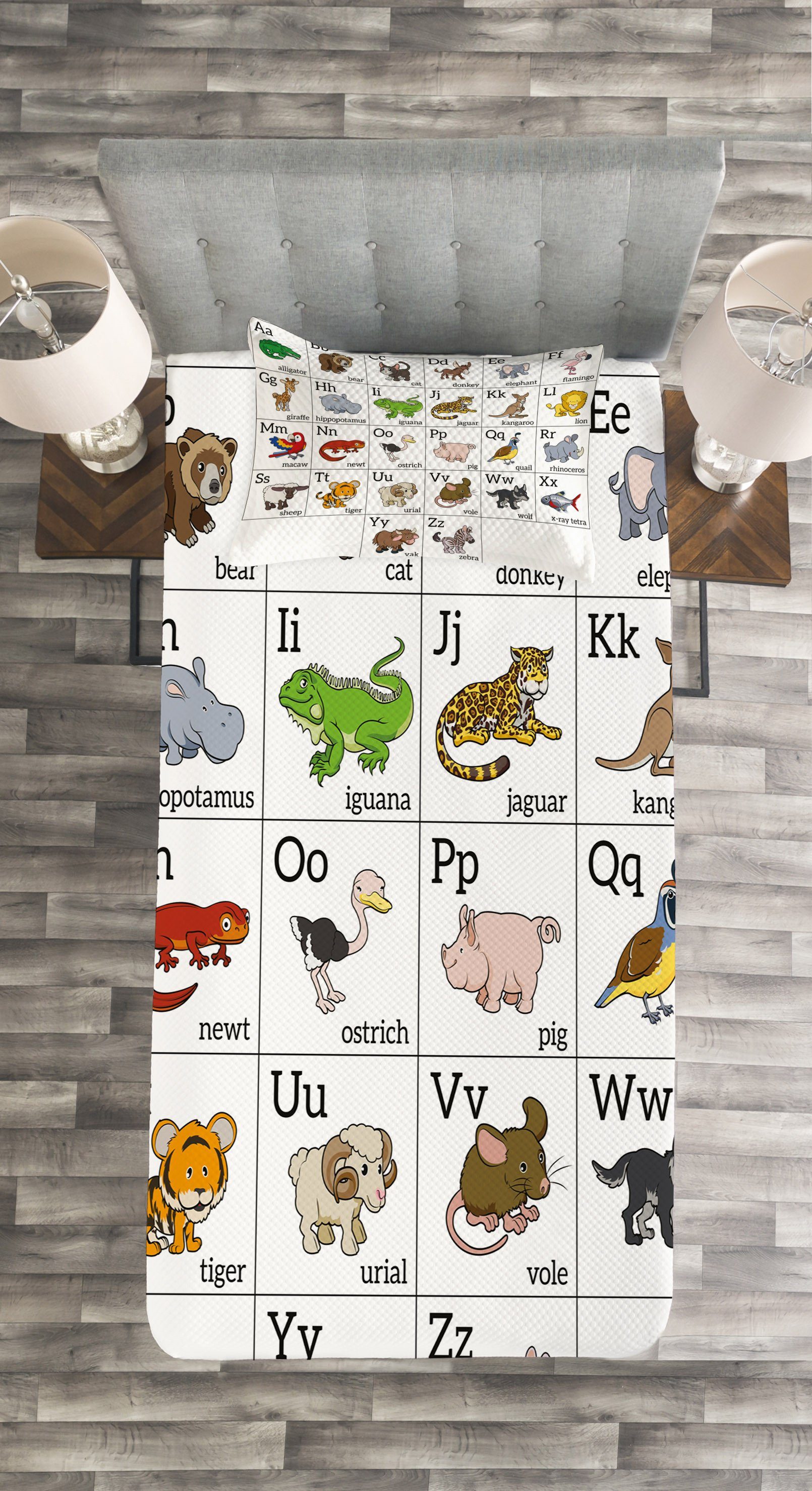 Lehrreich Set mit Alphabet-Diagramm Waschbar, Abakuhaus, Kissenbezügen Tagesdecke