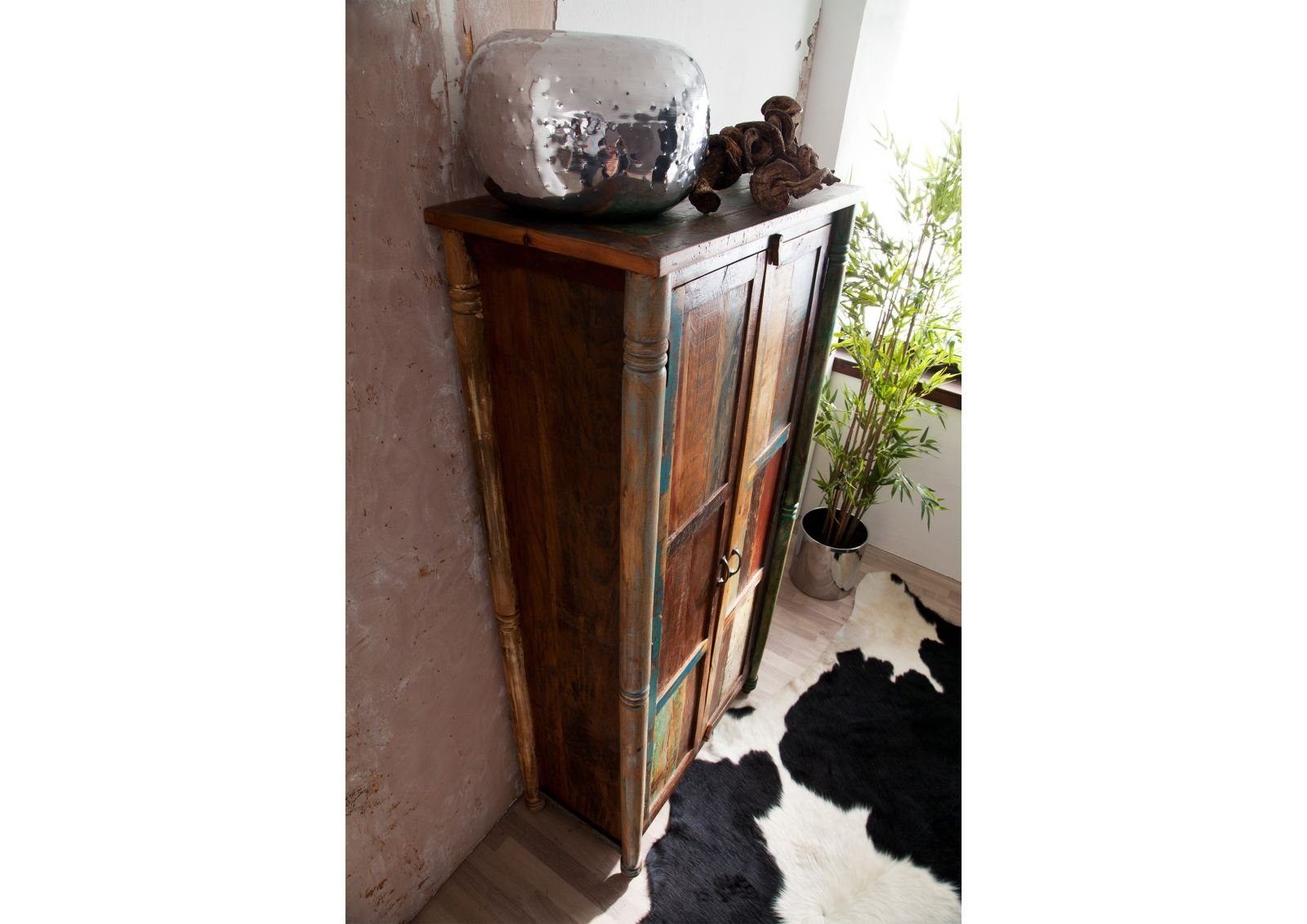 Massivmoebel24 Dreh-/Schwebetürenschrank FABLE (Schrank Altholz 90x45x180 mehrfarbig lackiert FABLE #12) Schrank Altholz 90x45x180 mehrfarbig lackiert FABLE #12