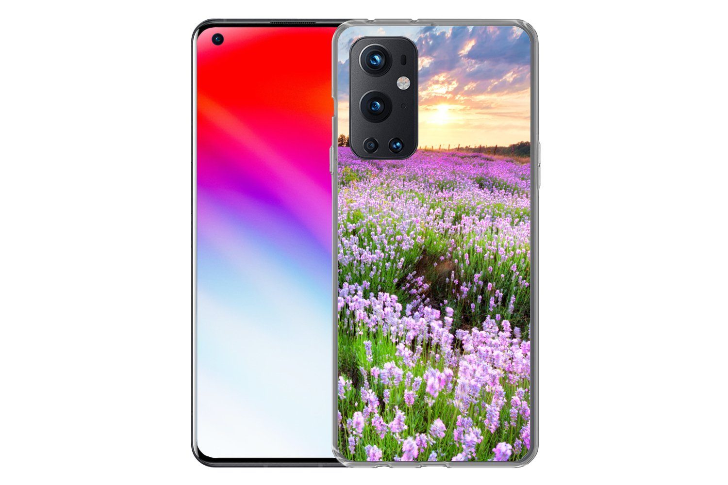 MuchoWow Handyhülle für OnePlus 9 Pro Blumen - Lavendel - Lila - Himmel - Sonnenuntergang, Phone Case, Silikon, Schutzhülle Dünn