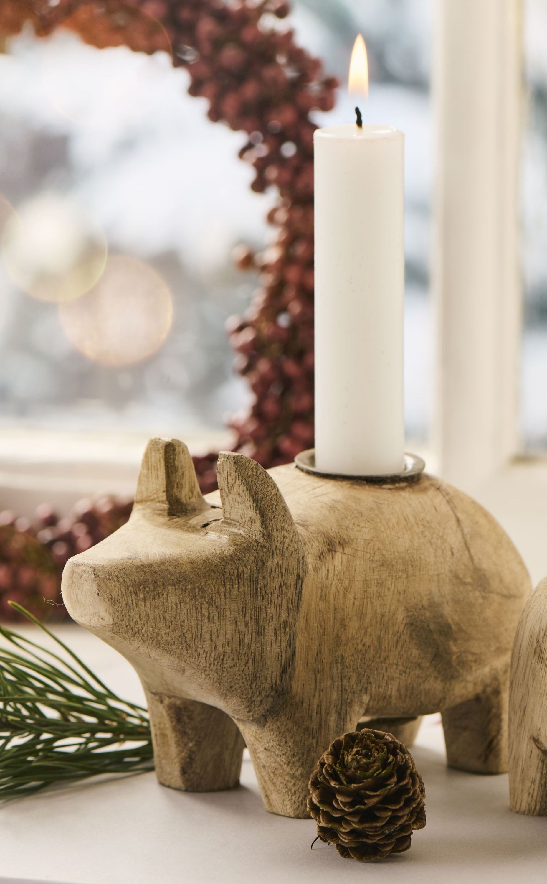 Ib Laursen Kerzenhalter Ib Laursen - Kerzenhalter Kerzenständer Unika Schwein Holz Natur