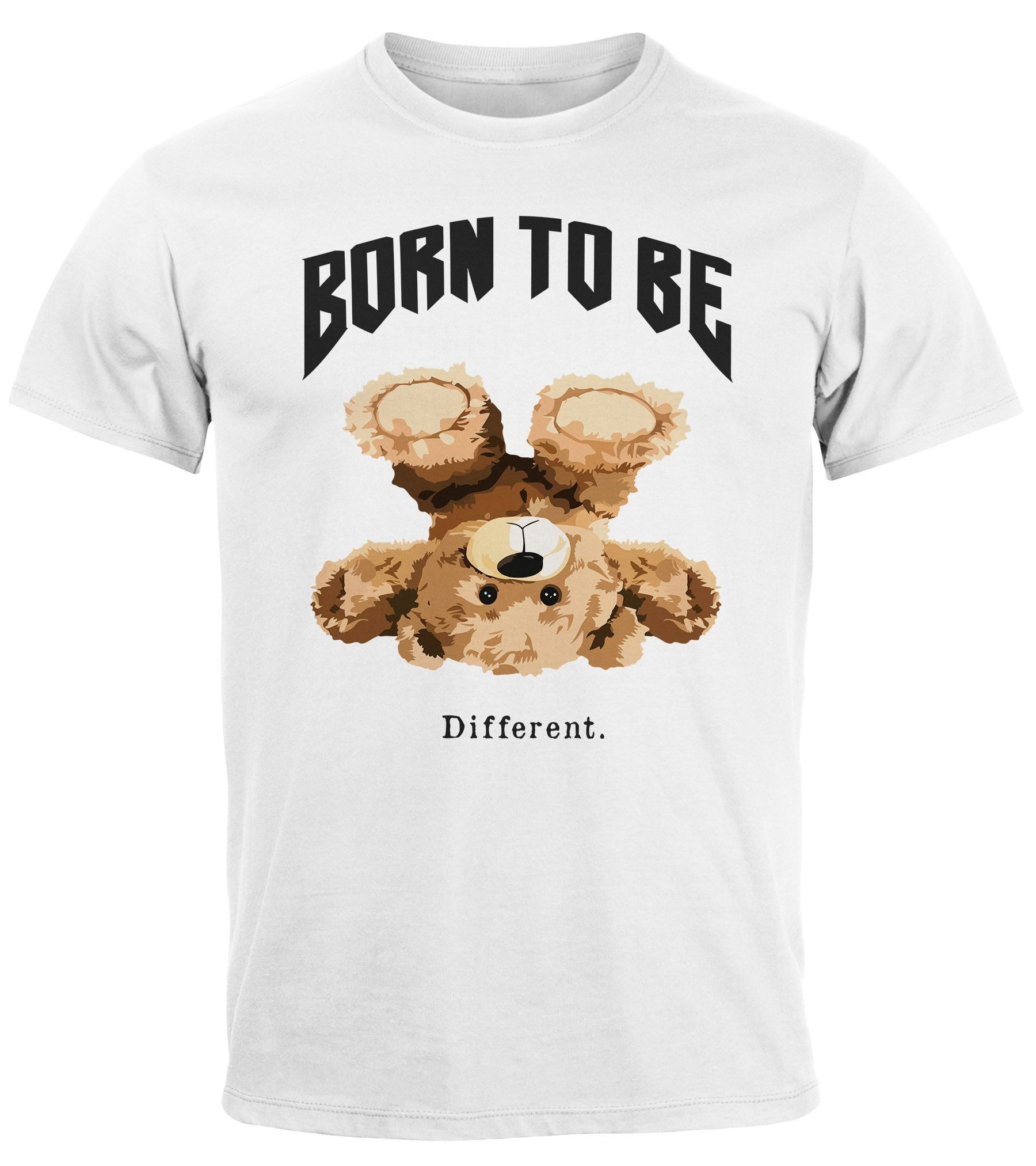 Print-Shirt Herren T-Shirt Printshirt Born to be different Schriftzug Bear Bär
