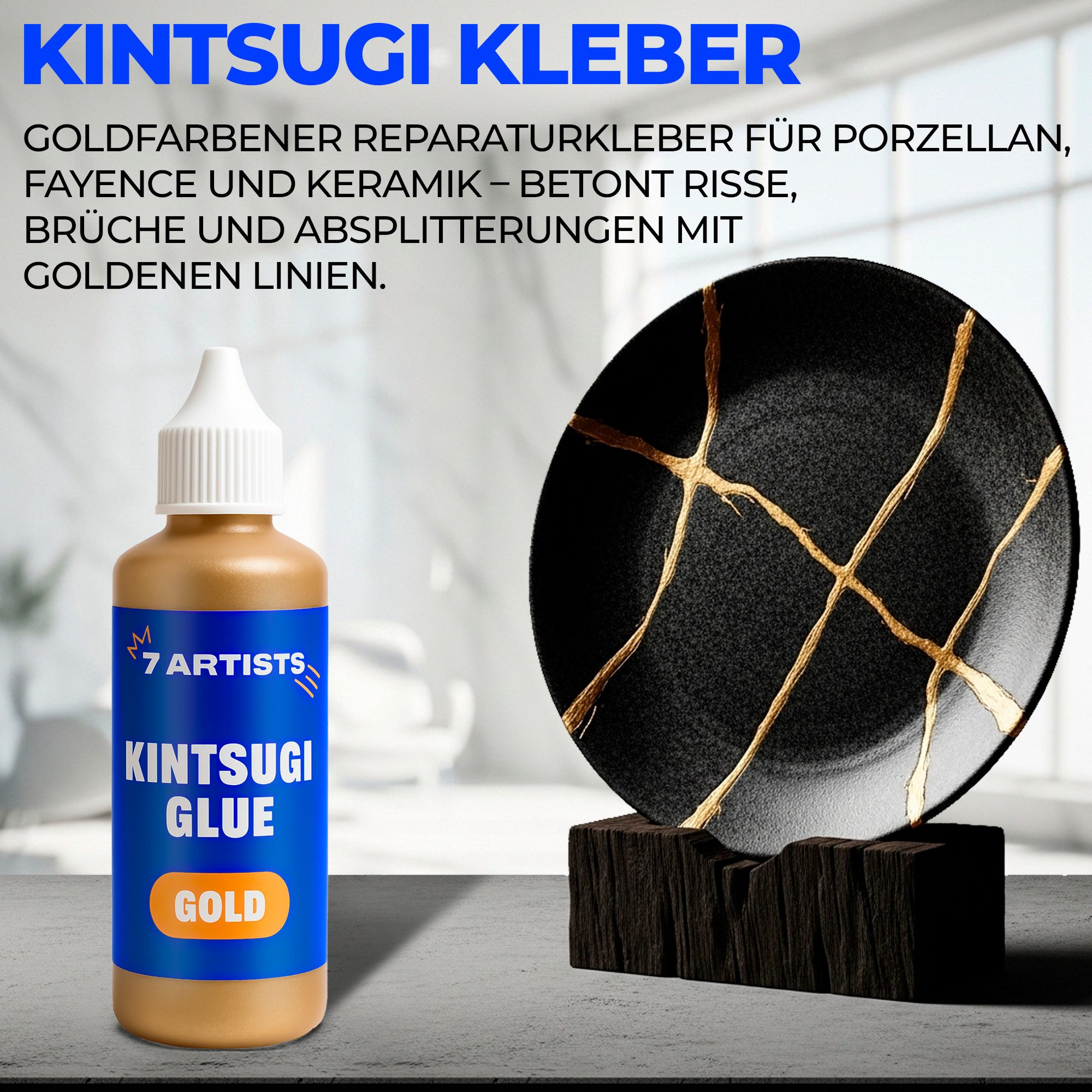 7 Artists Bastelkleber 7 Artists Kintsugi Kleber - Gold Keramik Porzellan Reparatur Deko, 80 ml