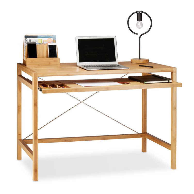 relaxdays Computertisch Computertisch Holz mit Tastaturauszug