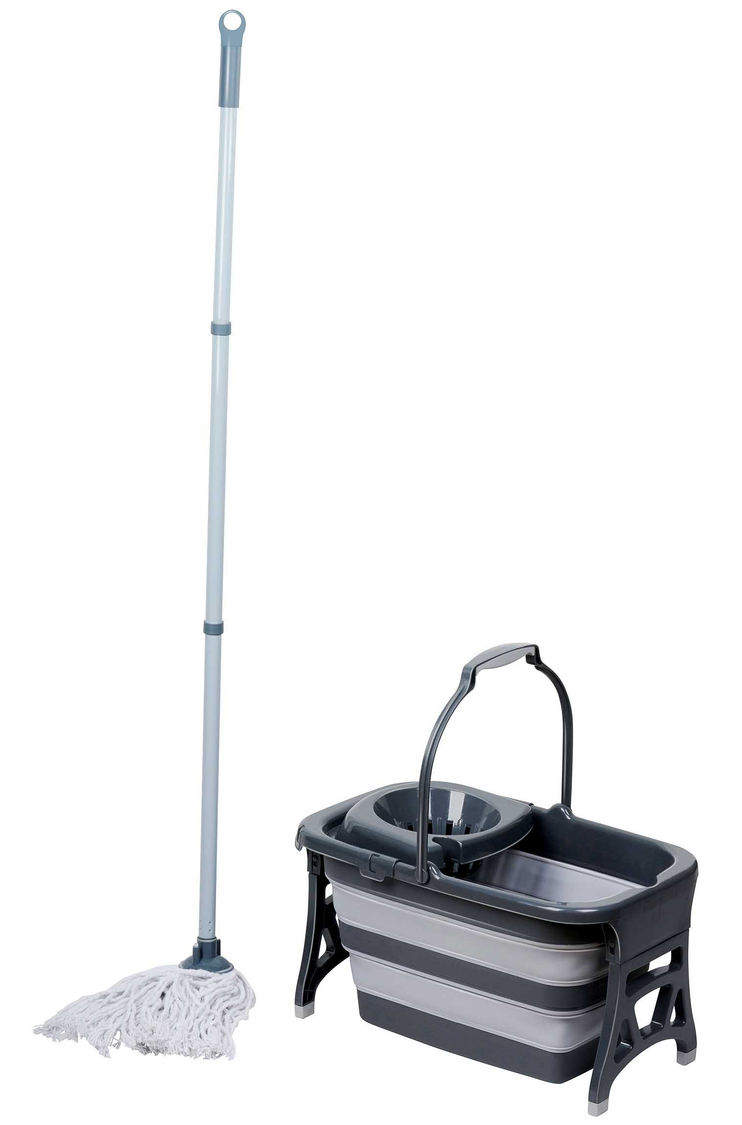 DIRT DEVIL Wischmopp Wischmopp mit Falteimer, (Set), Bodenwischer, Falteimer Volumen ca. 20 Liter mit Auswring-Vorrichtung