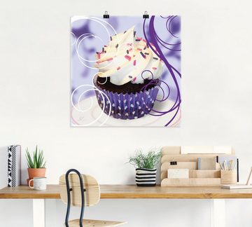Artland Wandbild Cupcake auf violett - Kuchen, Süßspeisen (1 St), als Poster, Wandaufkleber in verschied. Größen