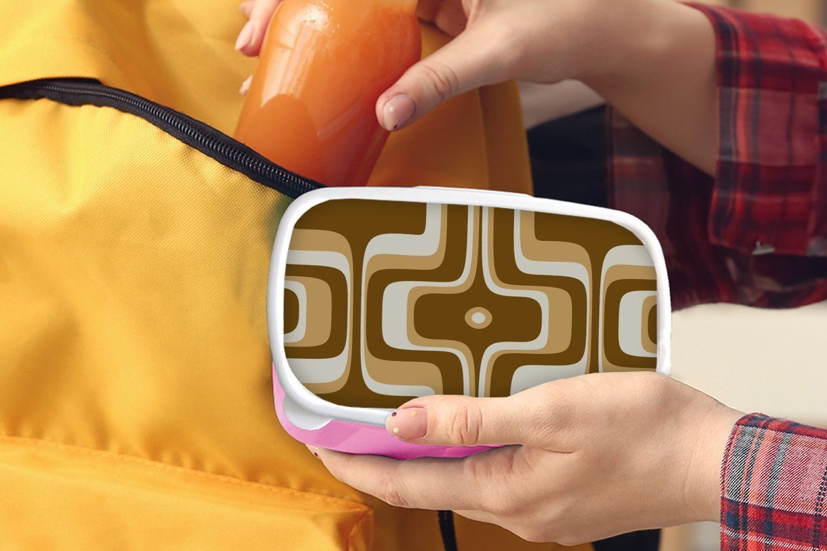 Retro Kunststoff, MuchoWow (2-tlg), Mädchen, Snackbox, für Brotdose rosa - Kinder, - Lunchbox Braun, Erwachsene, Kunststoff Design Brotbox