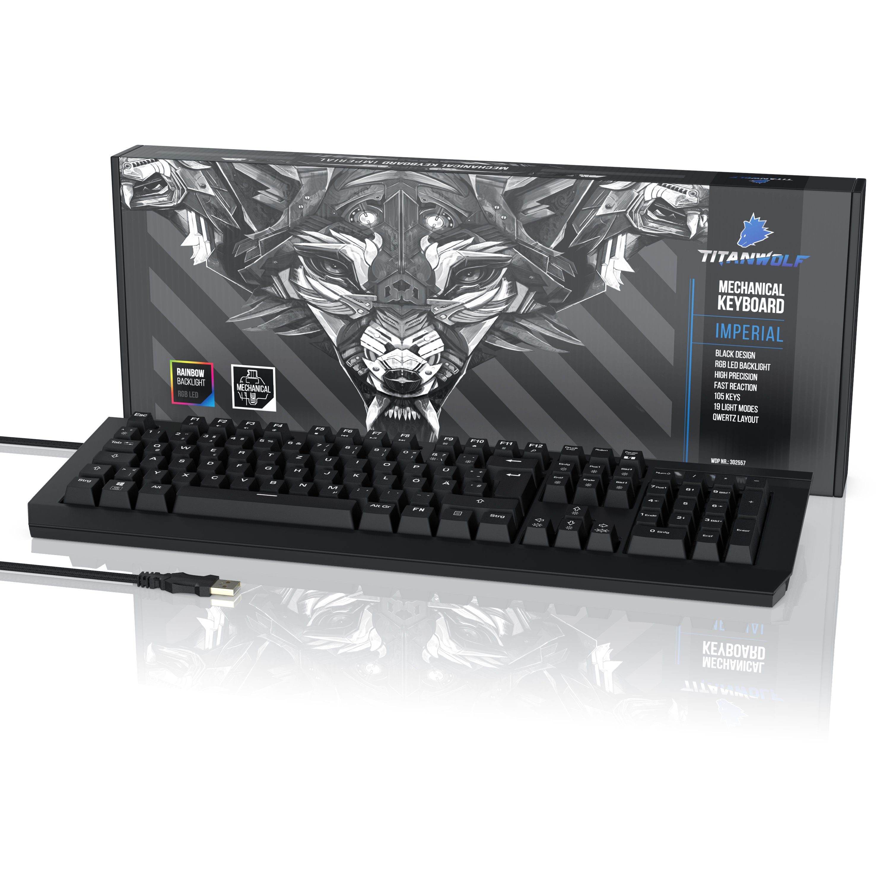 / LED Beleuchtung) „Imperial“ Tastatur RGB Deutsches-Layout Titanwolf (mechanische Gaming-Tastatur