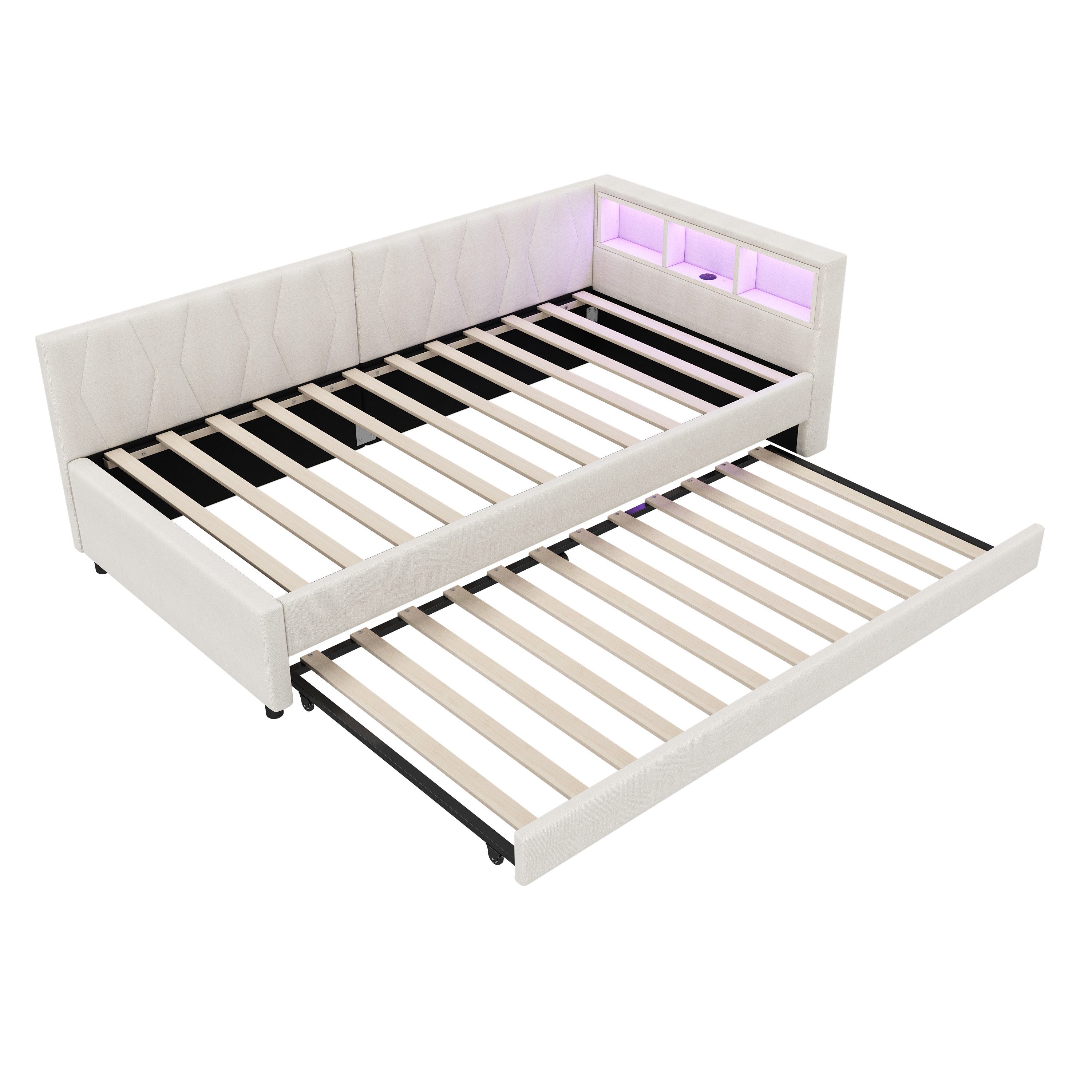 OKWISH Schlafsofa Polsterbett Stauraumbett, Kinderbett mit LED-Umgebungslic günstig online kaufen