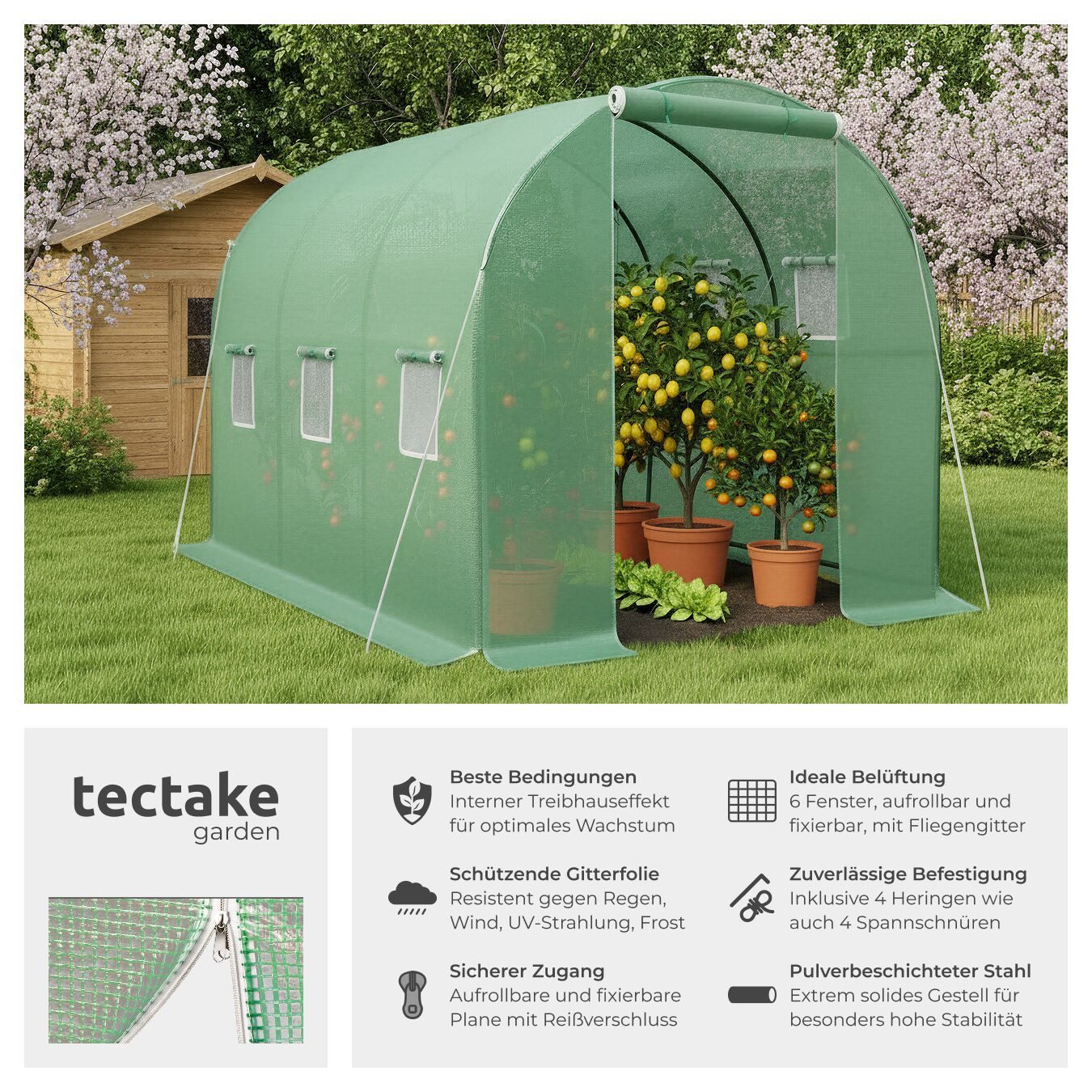 tectake Pflanztunnel Foliengewächshaus, Set, 343 x 200 x 200 cm, 11,4 m³, i günstig online kaufen
