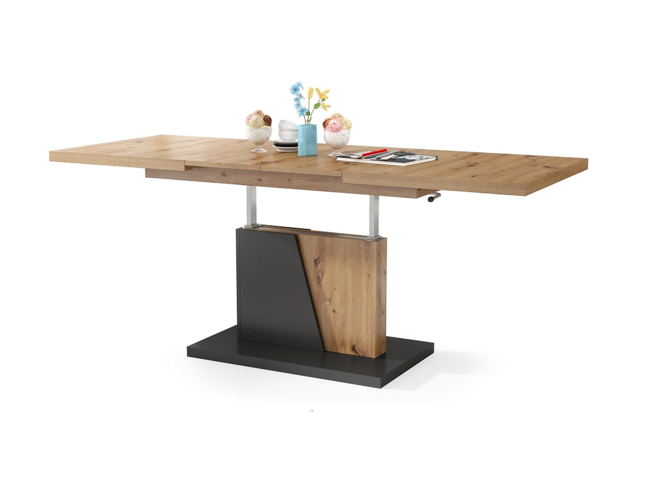 Mazzoni Couchtisch Grand Noir Eiche Artisan / Anthrazit Grau höhenverstellbar ausziehbar, Funktionstisch, Wohnzimmertisch, Tisch, Esstisch, Sofatisch