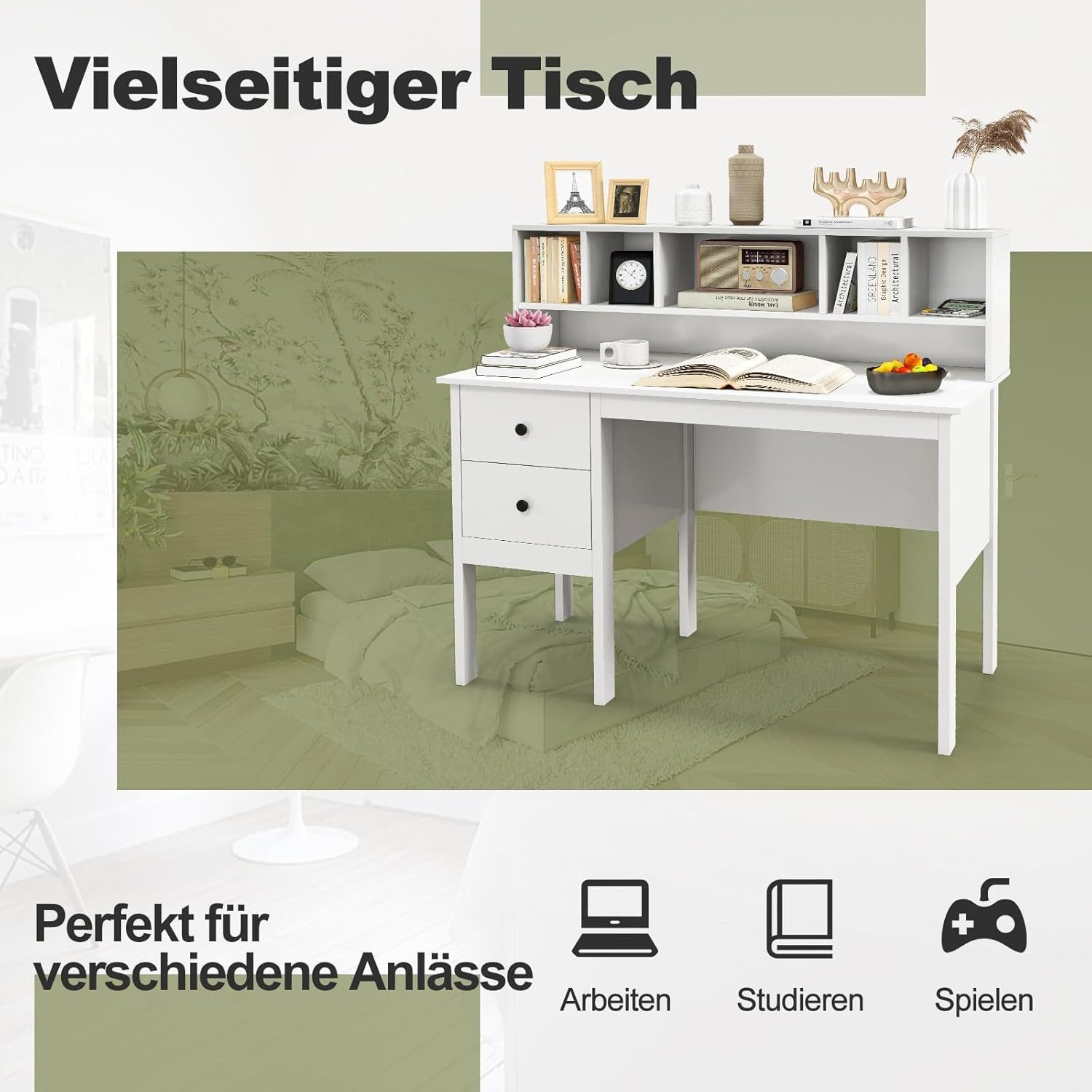 KOMFOTTEU Computertisch, Arbeitstisch mit Schubladen und 5 Fächern